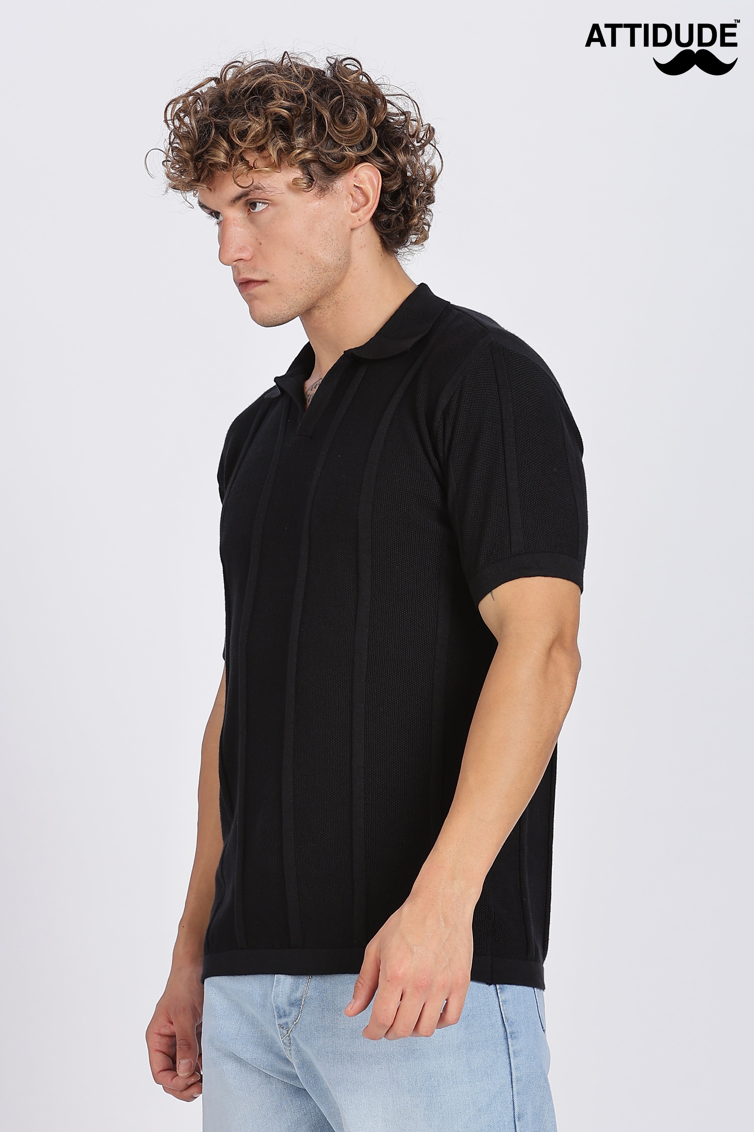 Black Urban Ribbed Knitted Polo