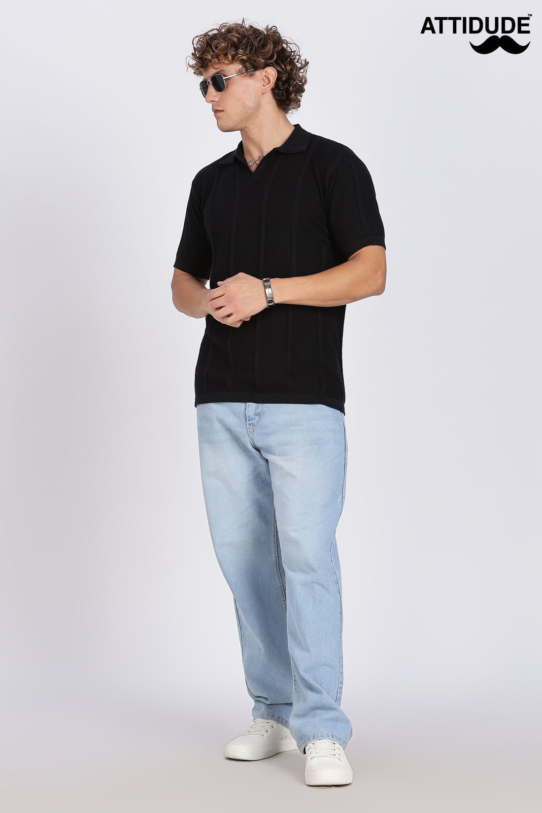 Black Urban Ribbed knit Polo (Article B0262)
