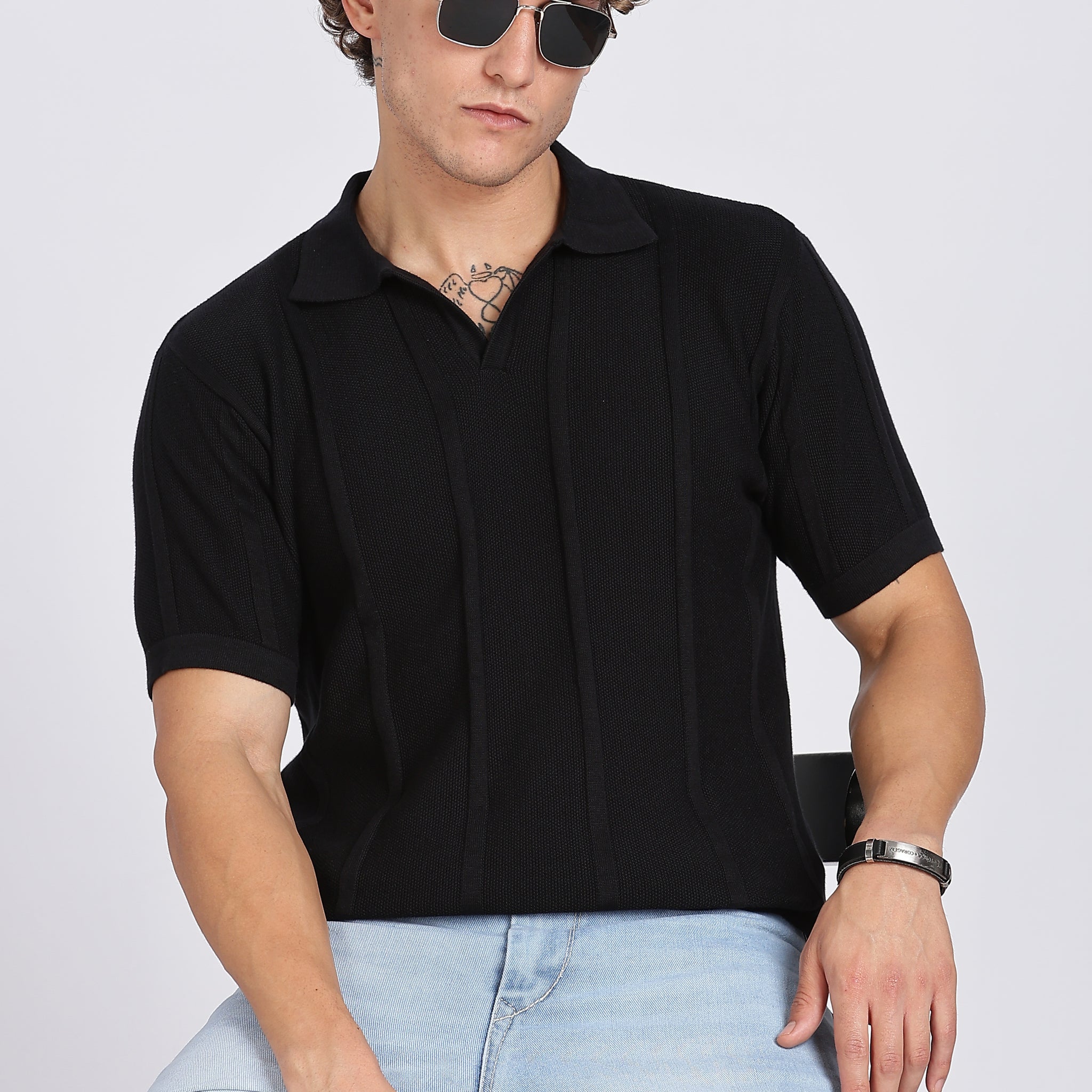 Black Urban Ribbed knit Polo (Article B0262)
