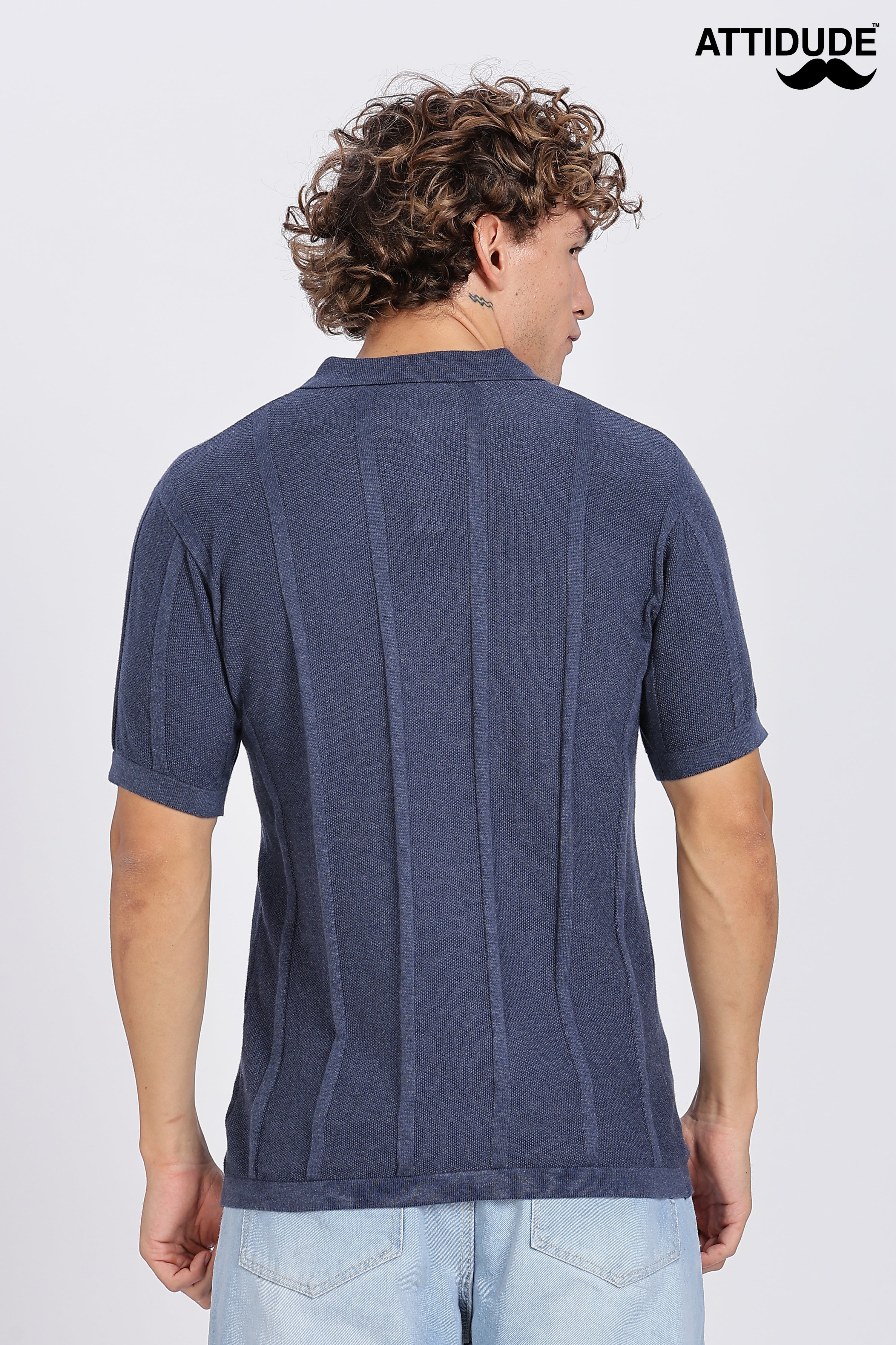 Blue Urban Ribbed Knitted Polo