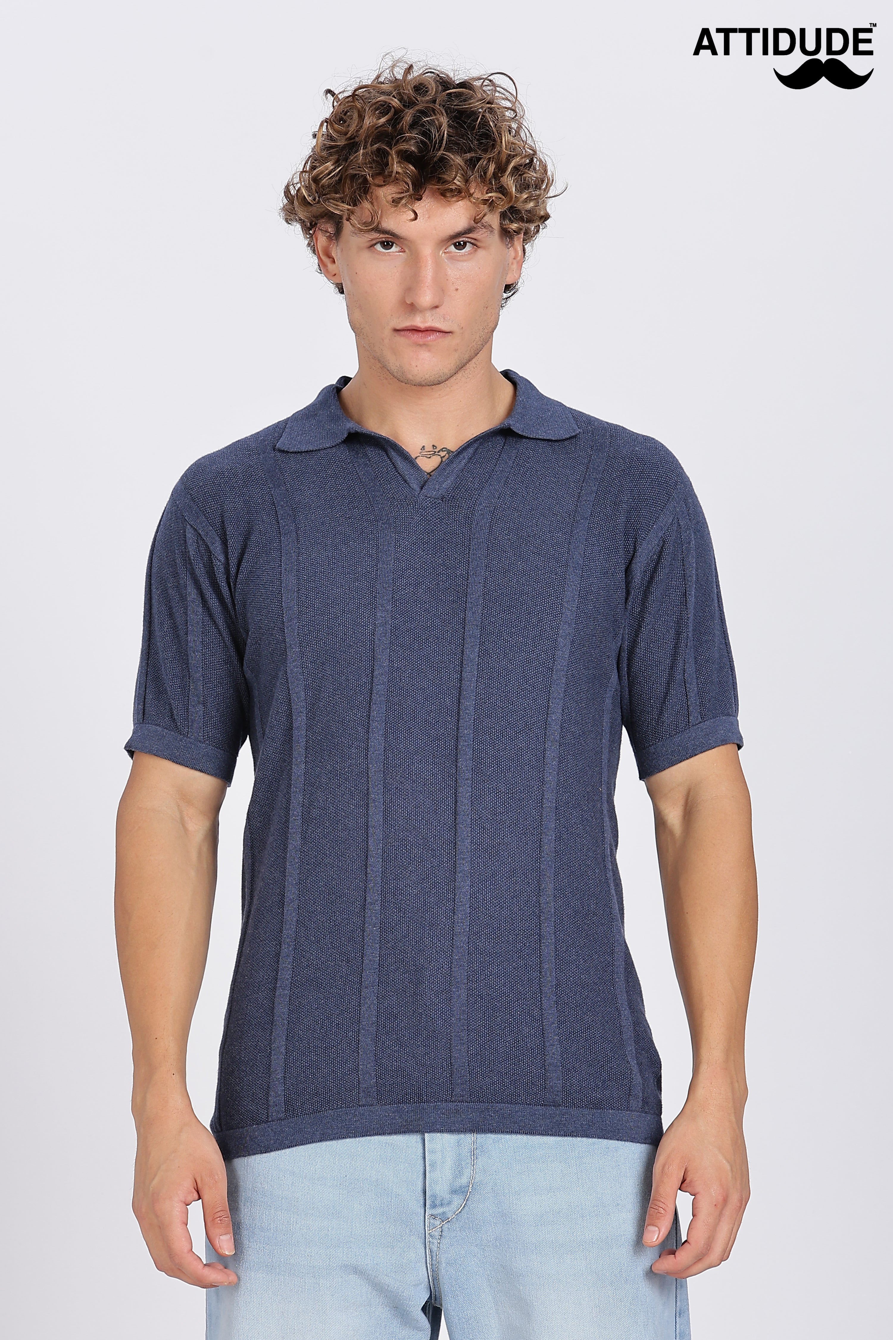 Blue Urban Ribbed Knitted Polo