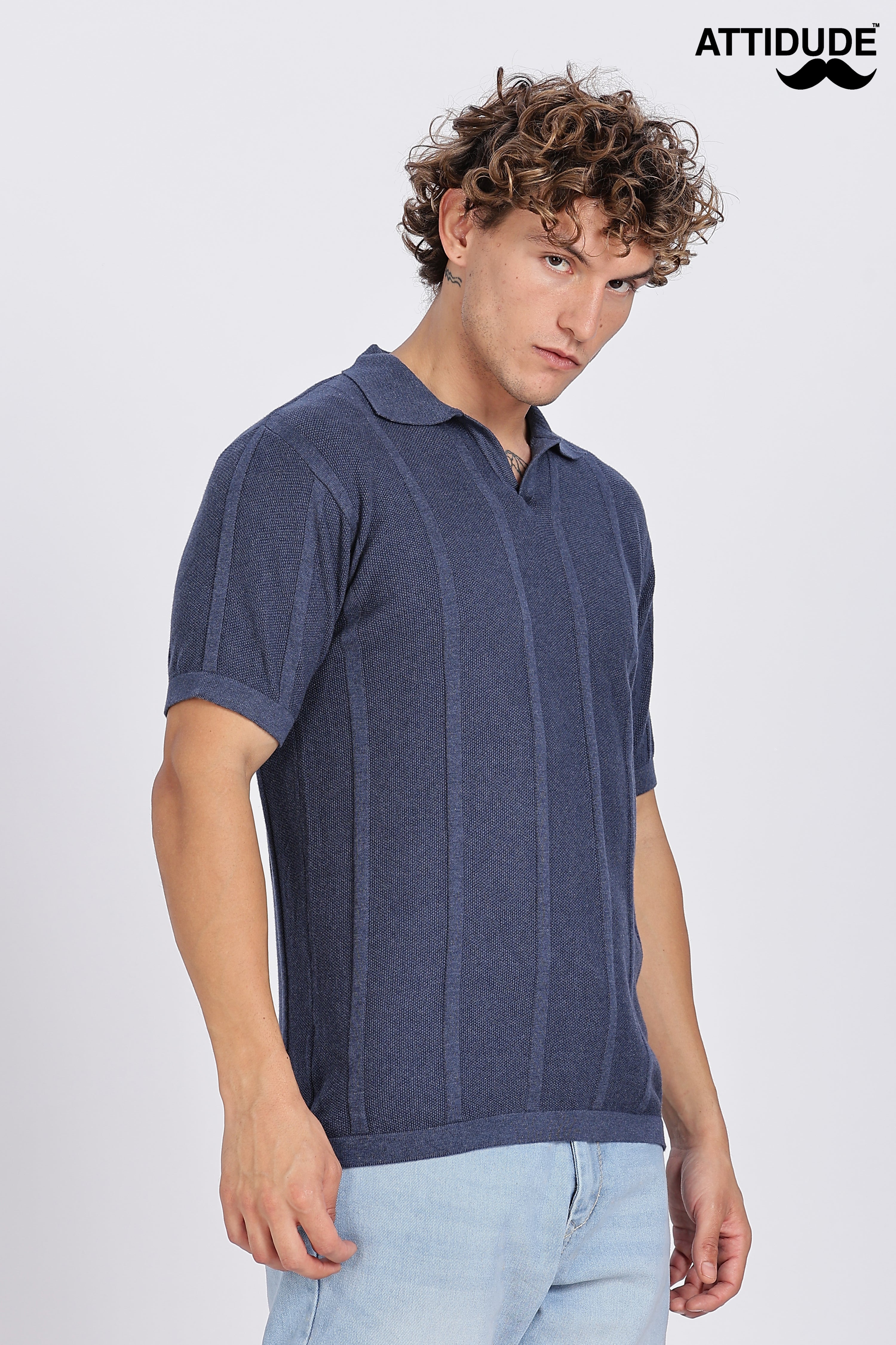 Blue Urban Ribbed Knitted Polo