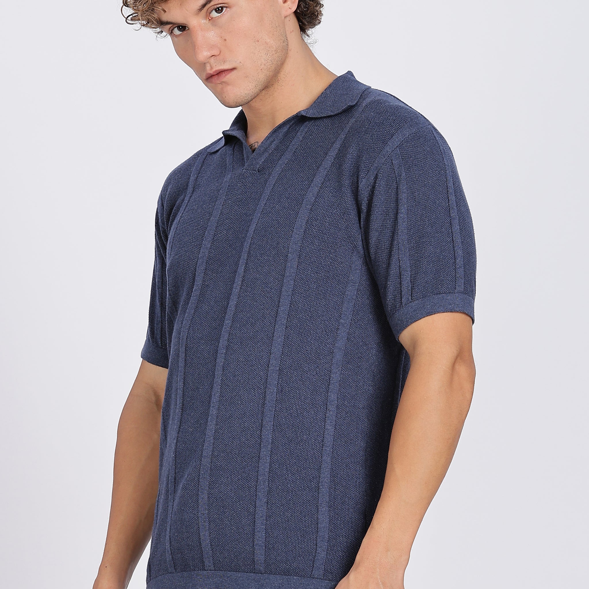 Blue Urban Ribbed knit Polo (Article B0262)
