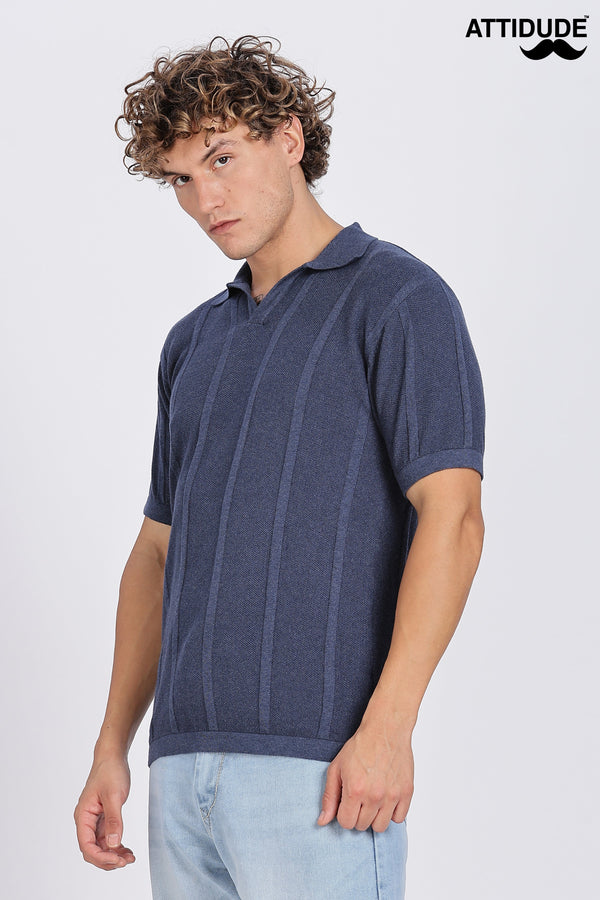 Blue Urban Ribbed Knitted Polo