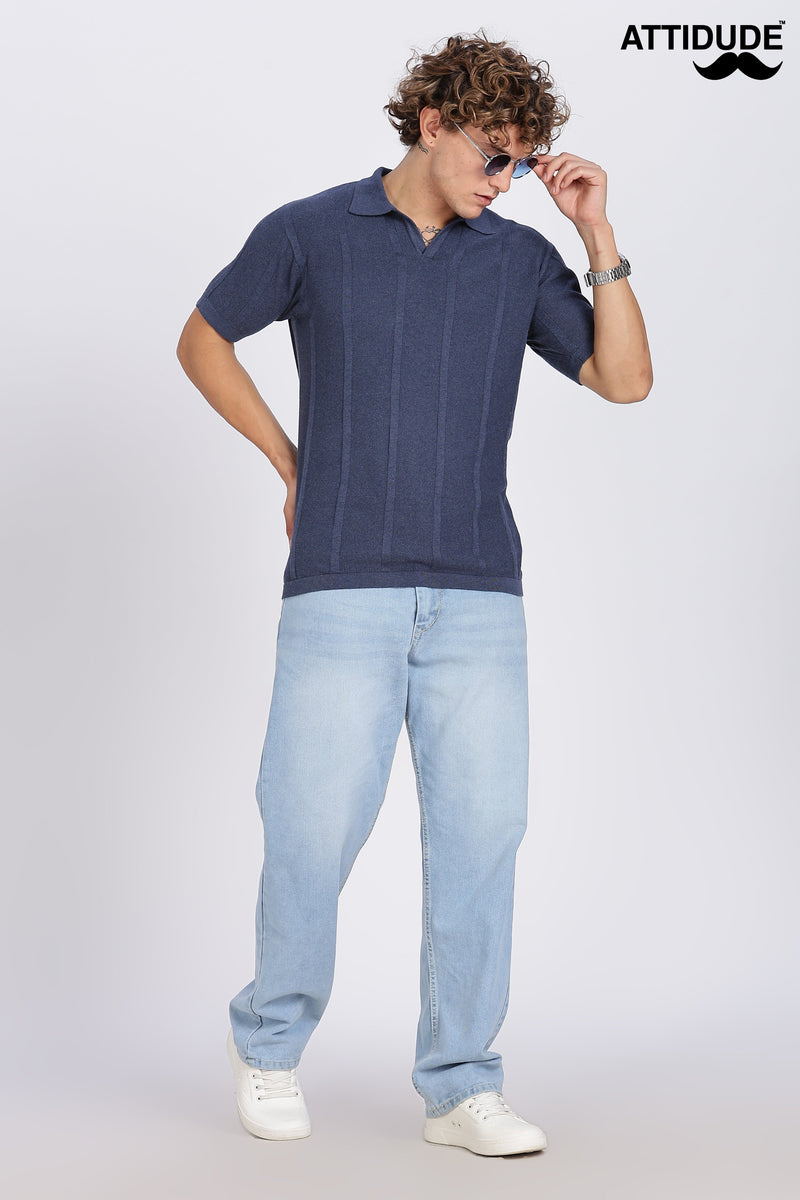 Blue Urban Ribbed Knitted Polo