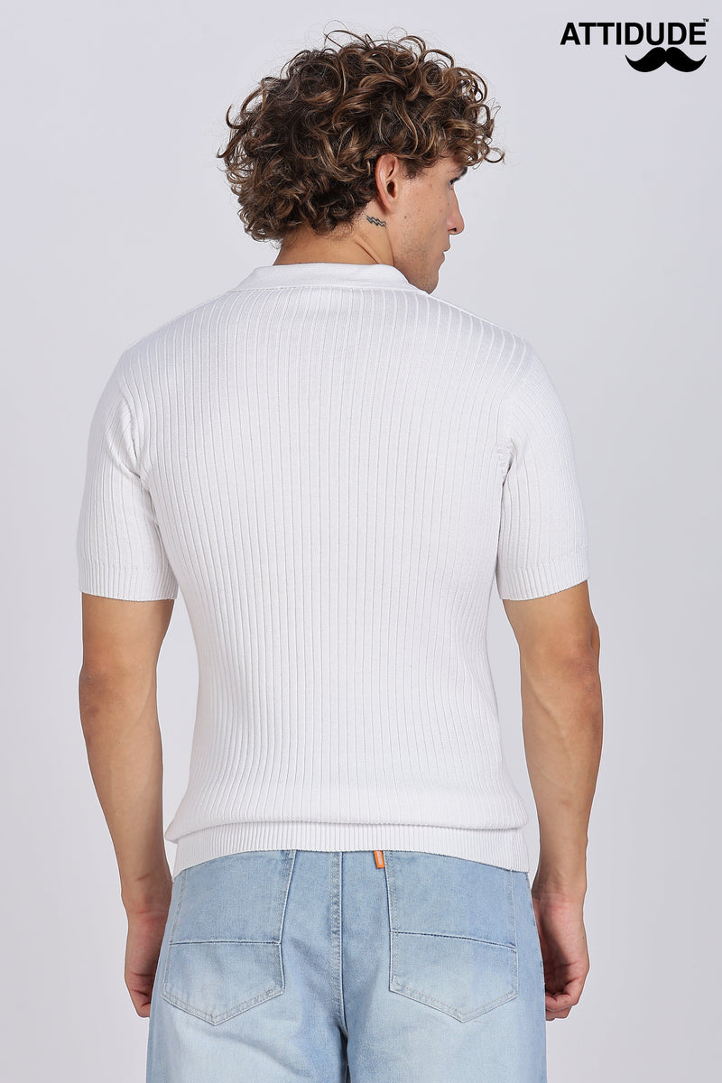 White Heritage Ribbed Knitted Polo