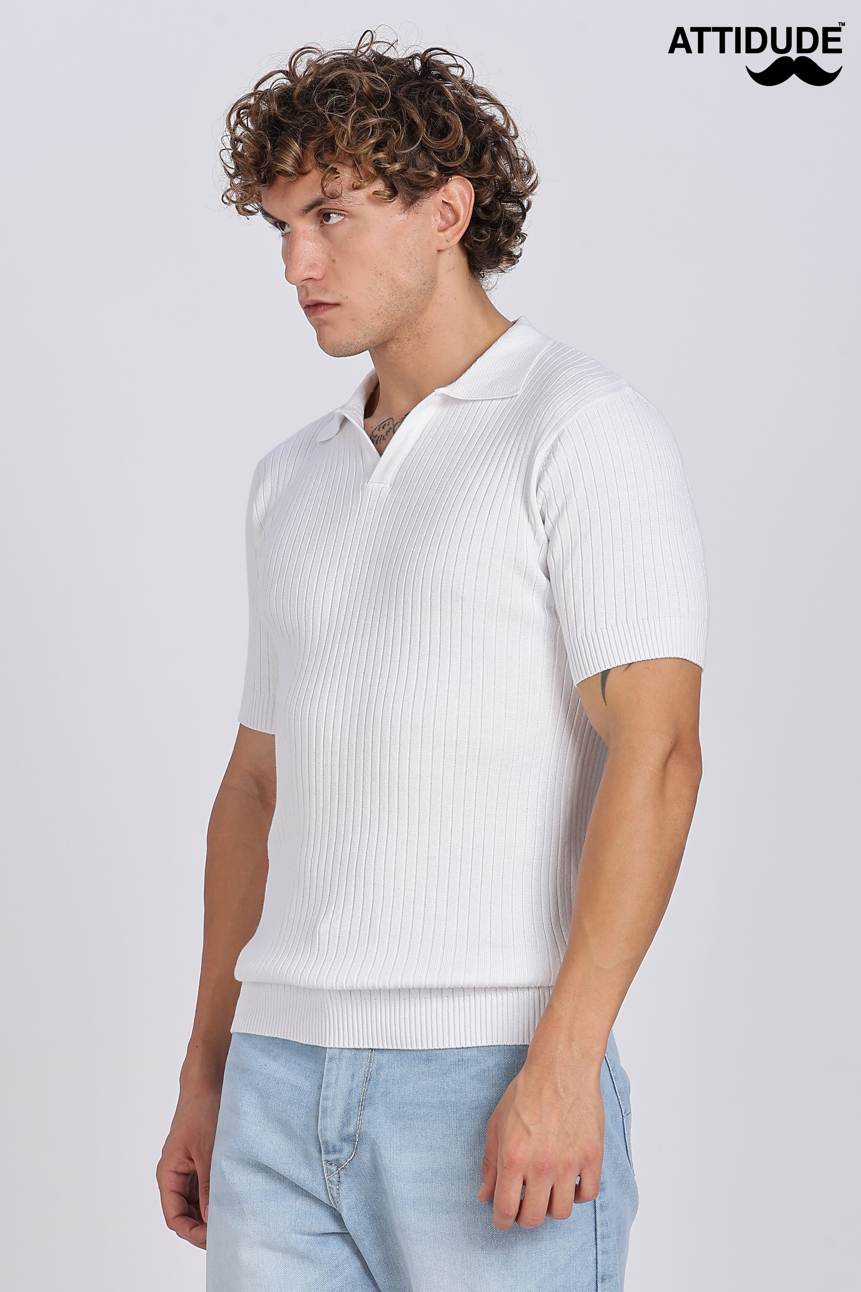 White Heritage Ribbed Knitted Polo