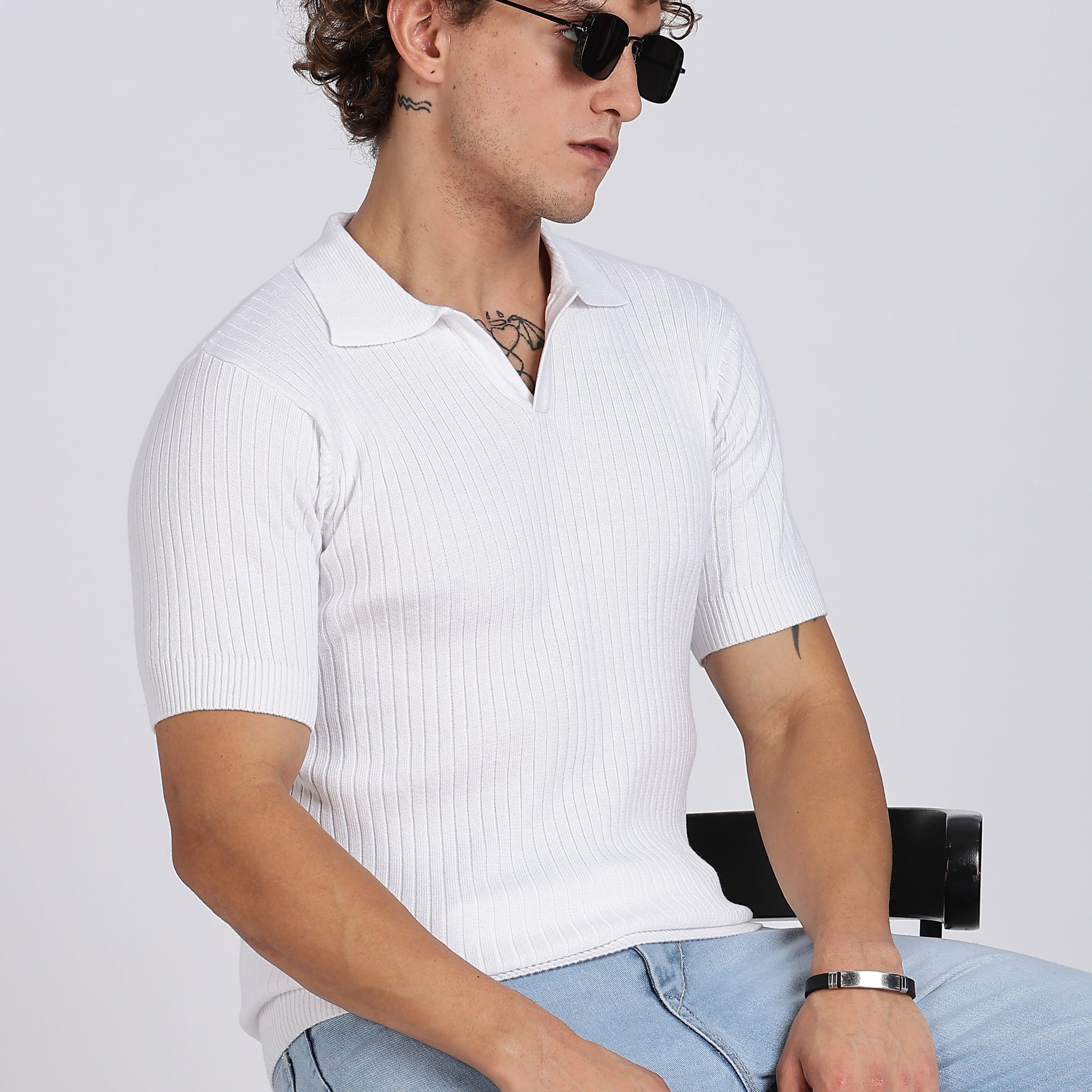 White Heritage Ribbed knit Polo (Article B0263)