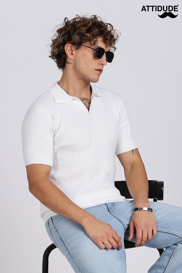White Heritage Ribbed Knitted Polo