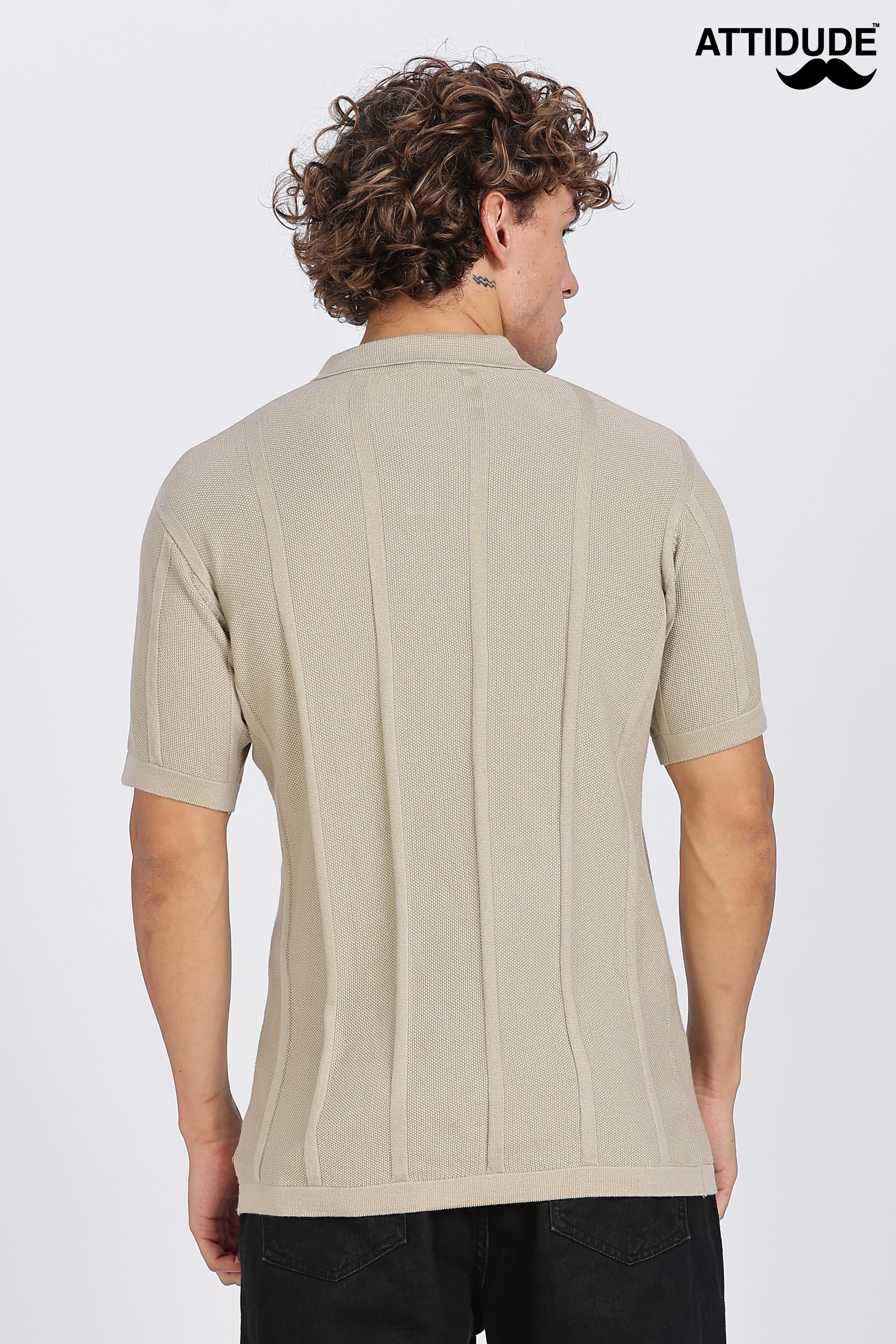 Cream Urban Ribbed Knitted Polo