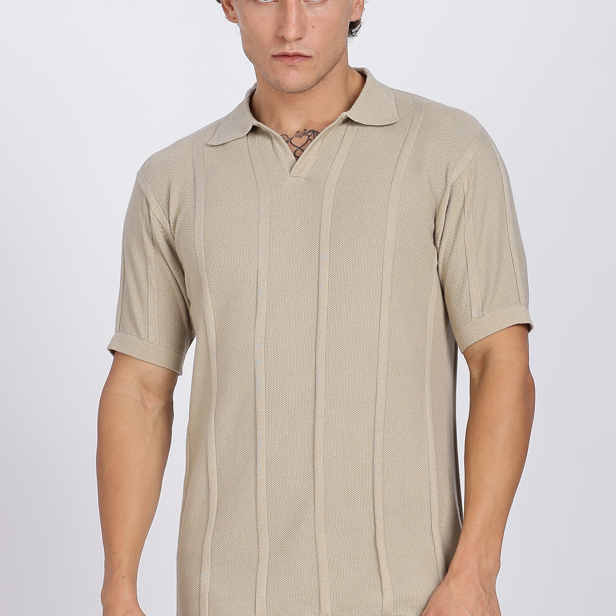 Cream Urban Ribbed knit Polo (Article B0262)