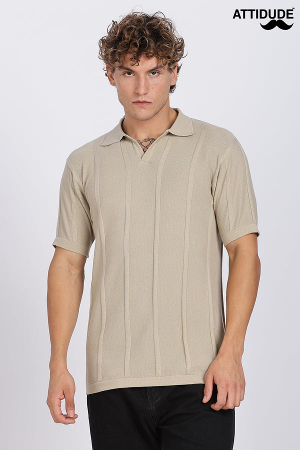 Cream Urban Ribbed Knitted Polo
