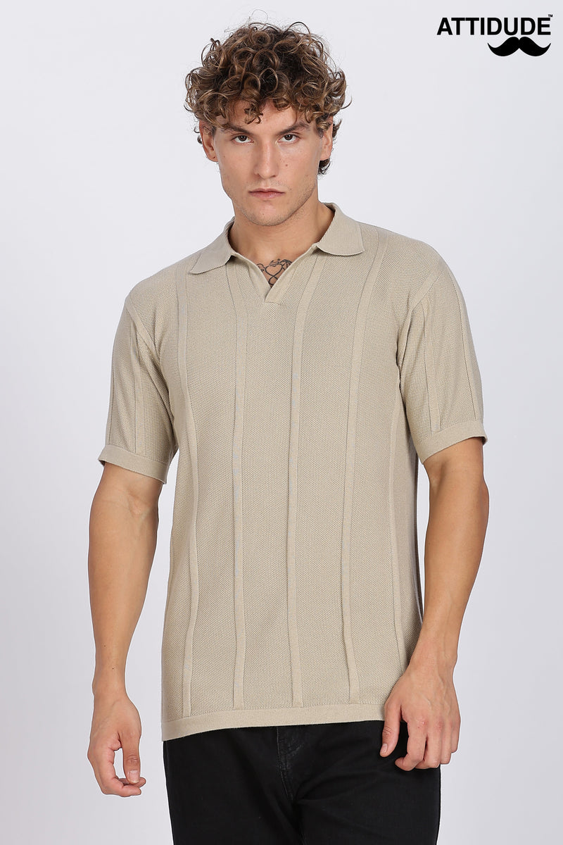 Cream Urban Ribbed Knitted Polo