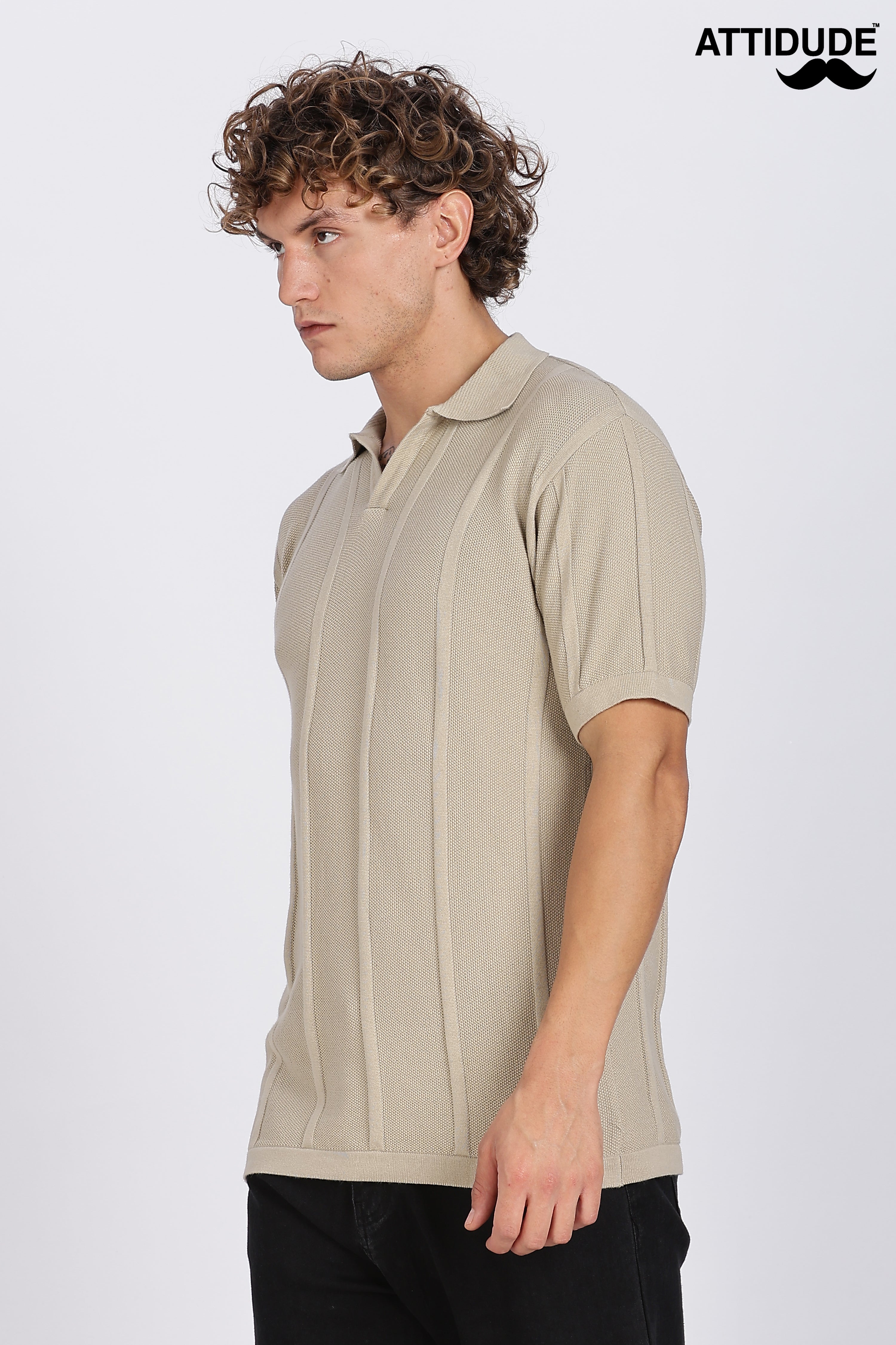 Cream Urban Ribbed Knitted Polo