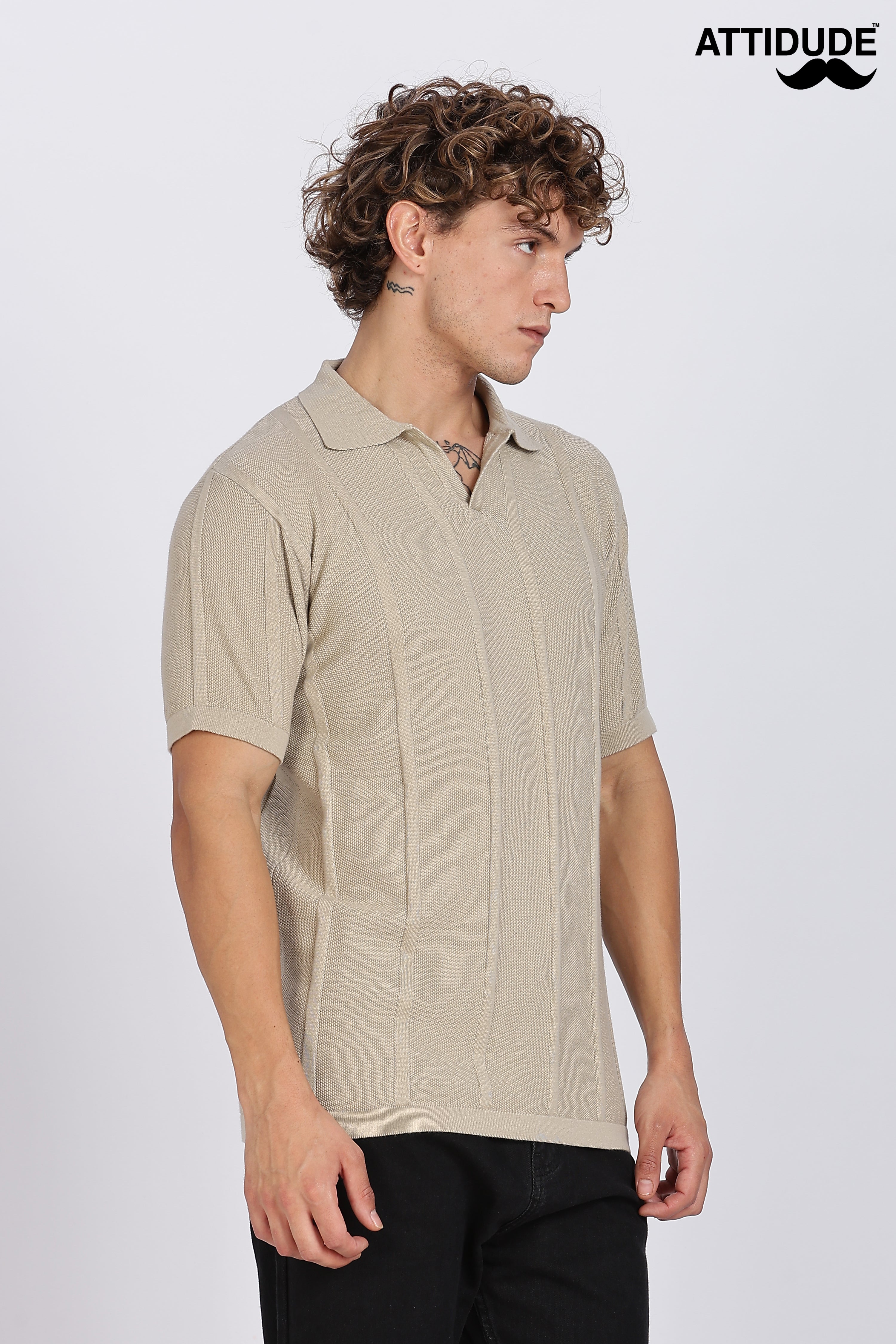 Cream Urban Ribbed Knitted Polo