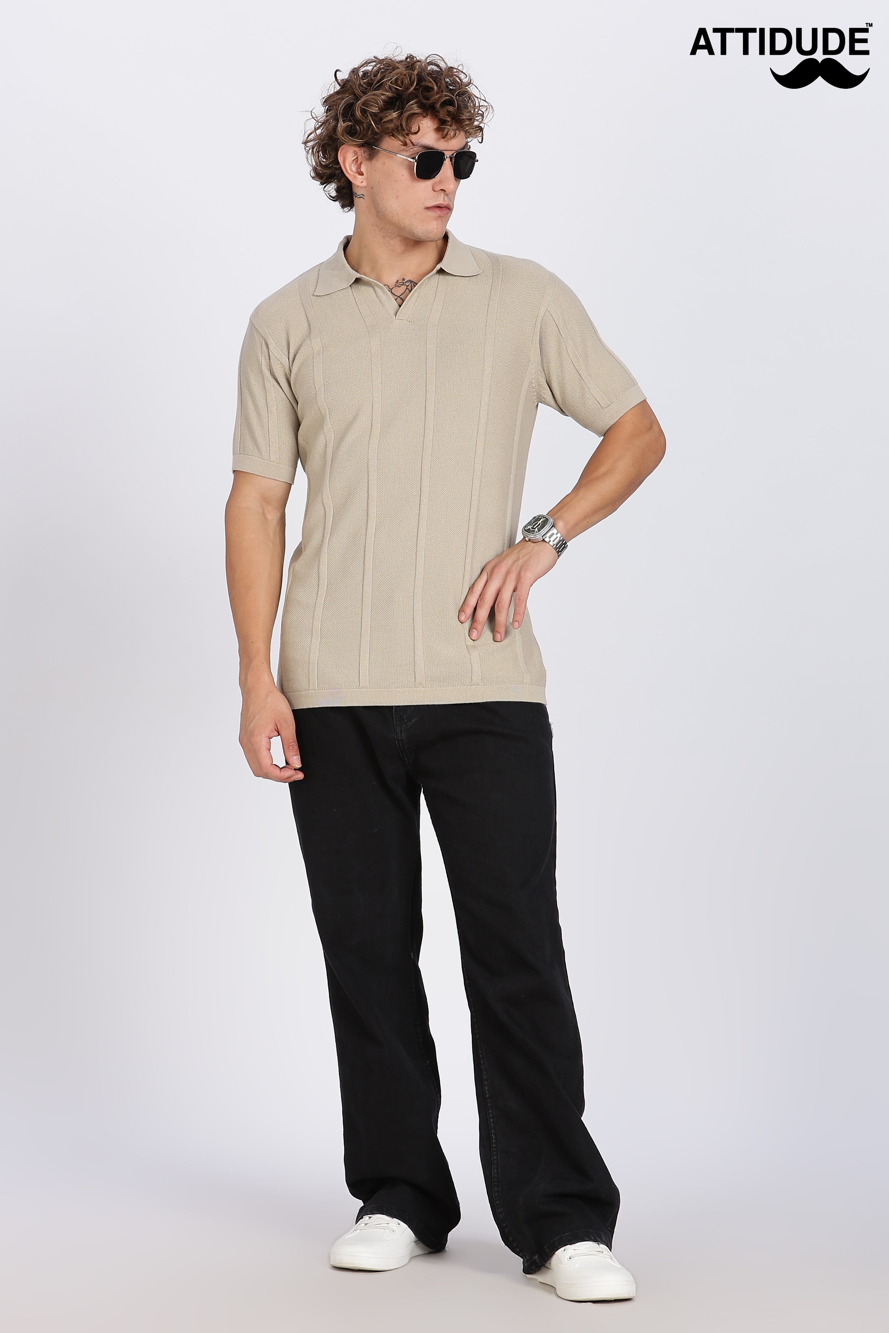 Cream Urban Ribbed Knitted Polo
