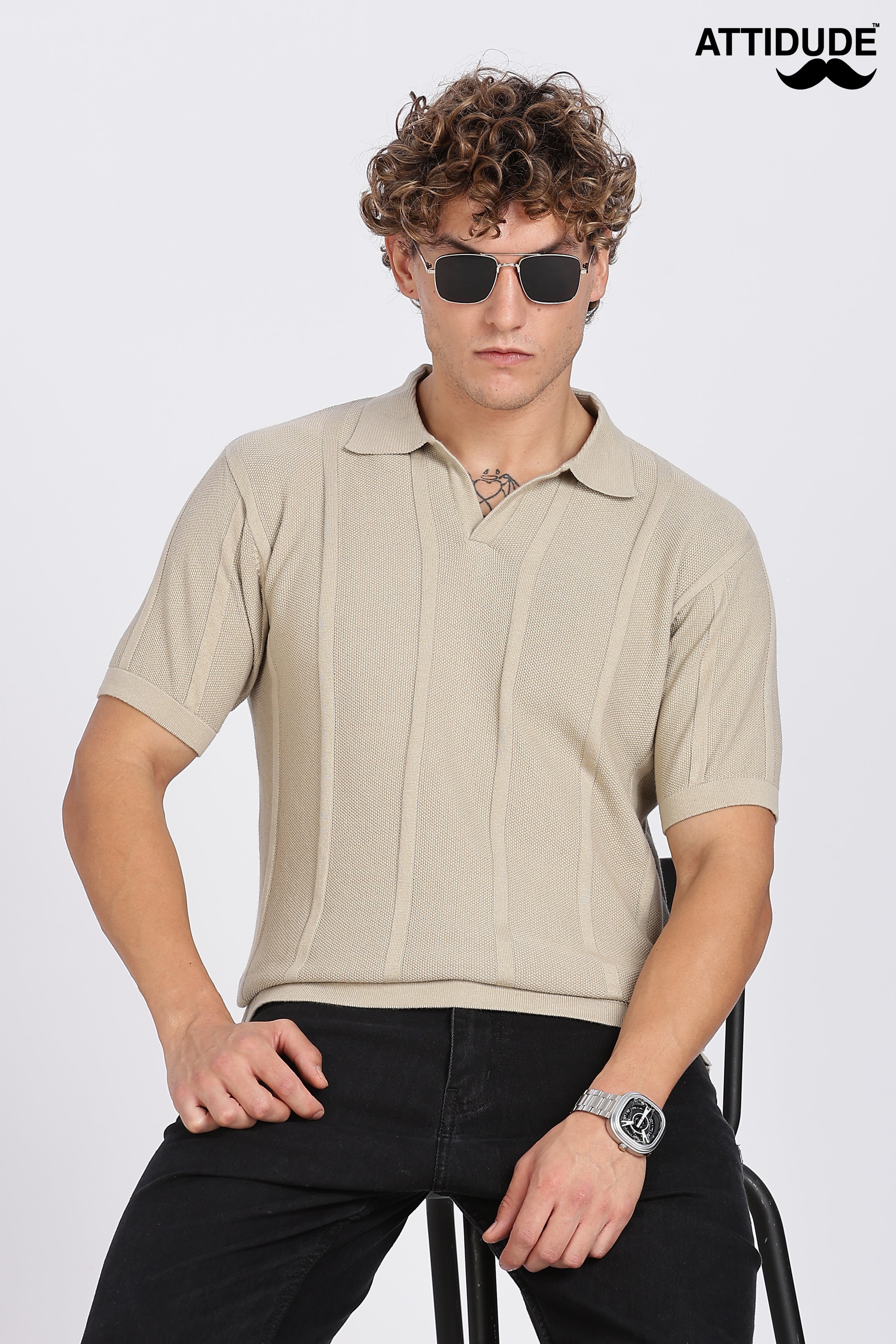 Cream Urban Ribbed Knitted Polo
