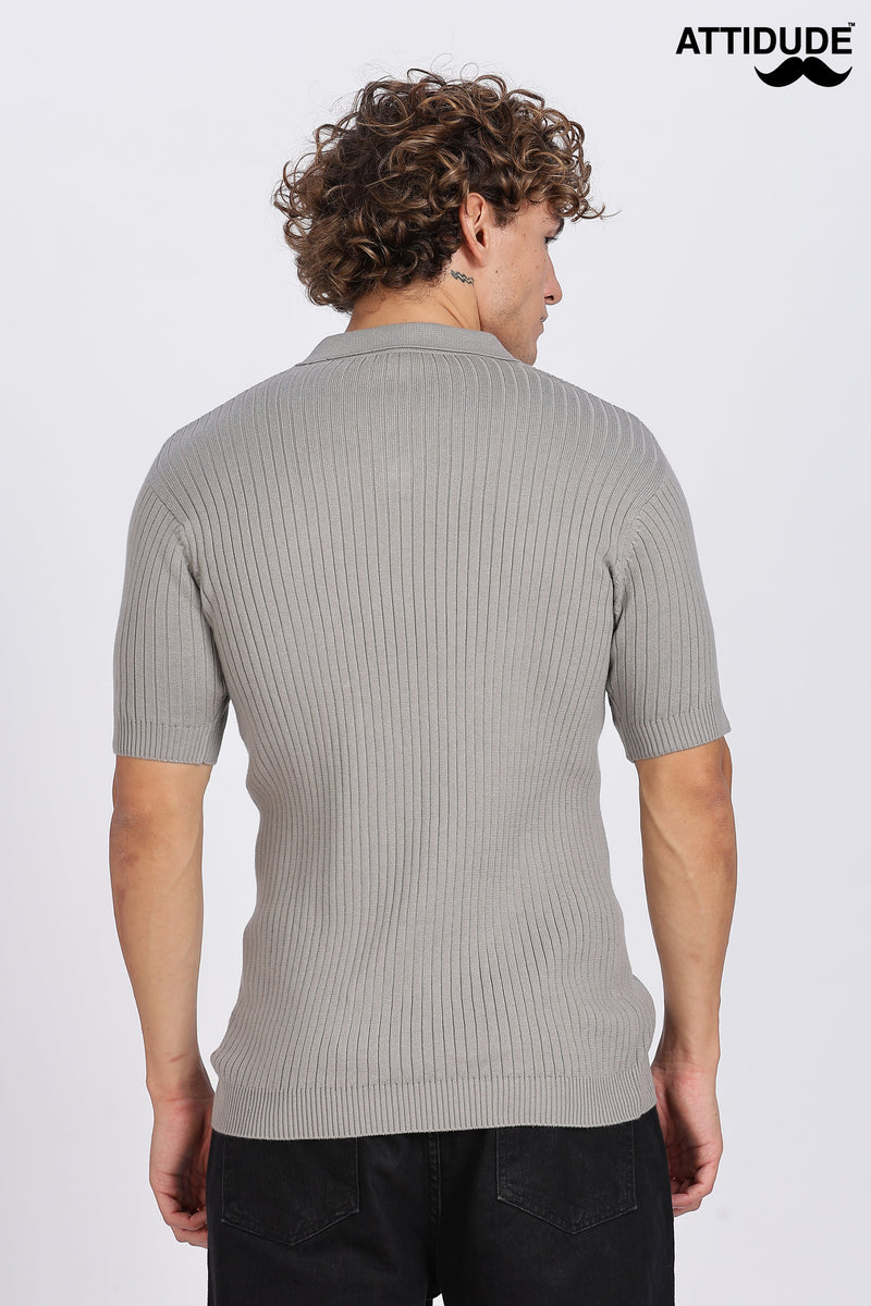 Grey Heritage Ribbed Knitted Polo