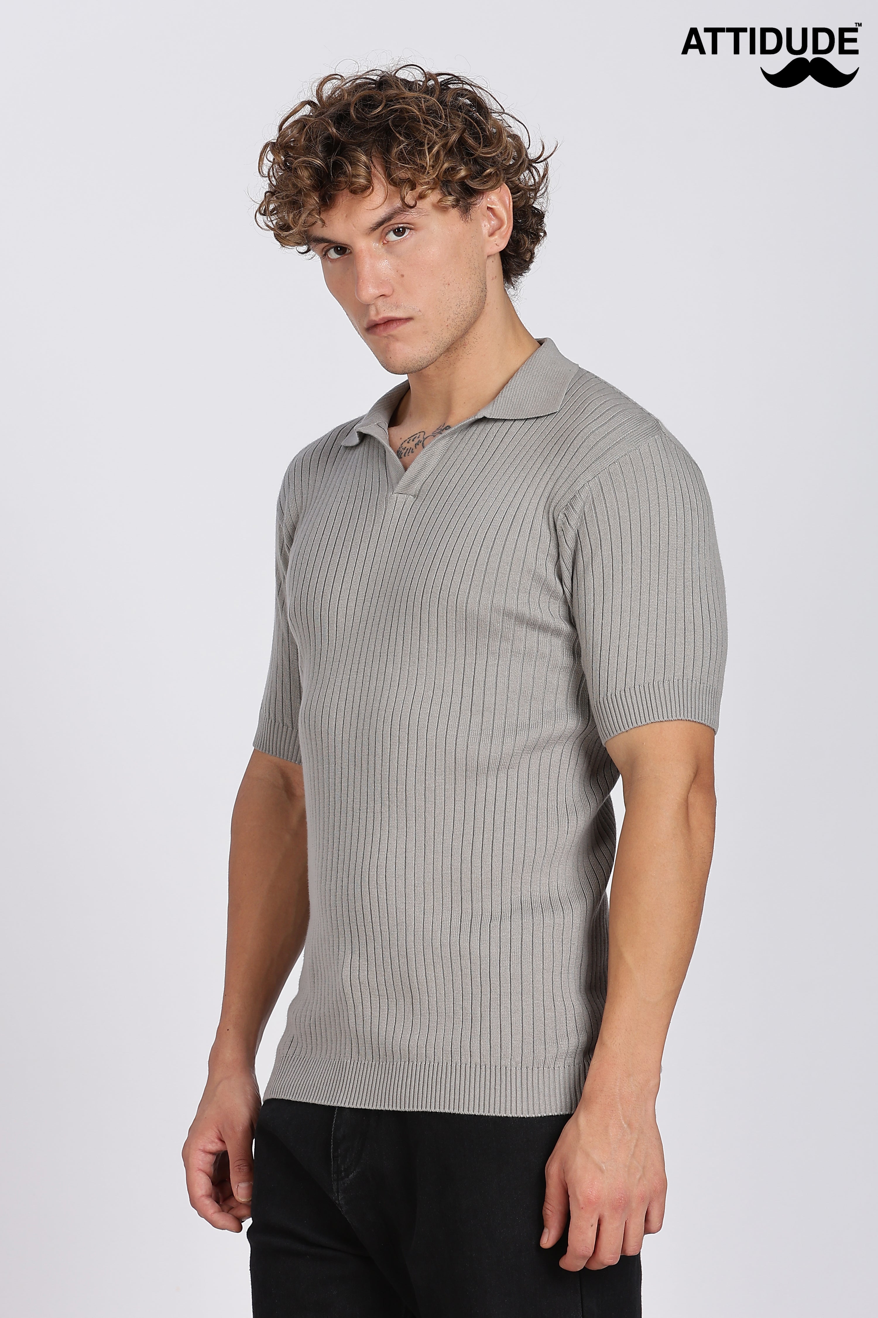 Grey Heritage Ribbed Knitted Polo