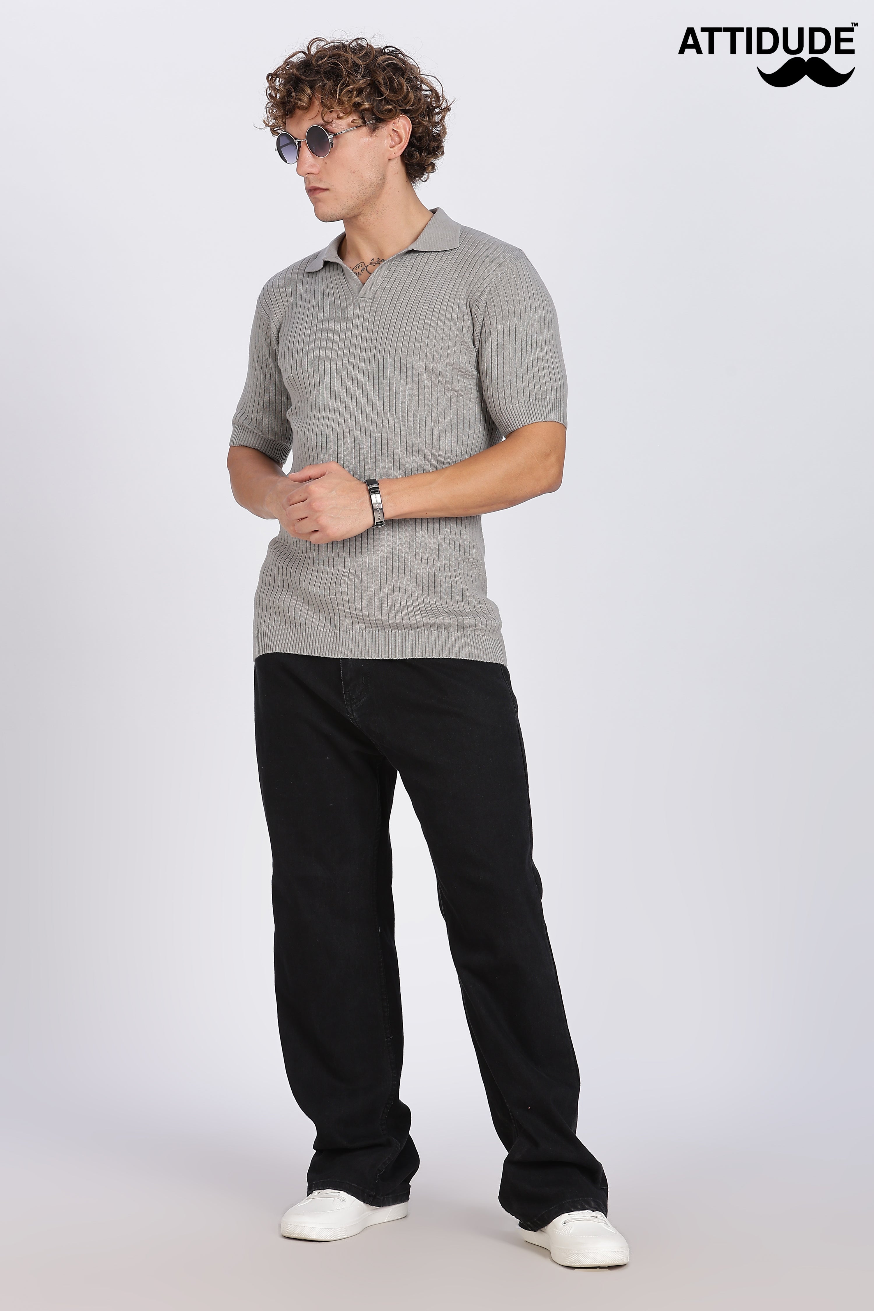 Grey Heritage Ribbed Knitted Polo
