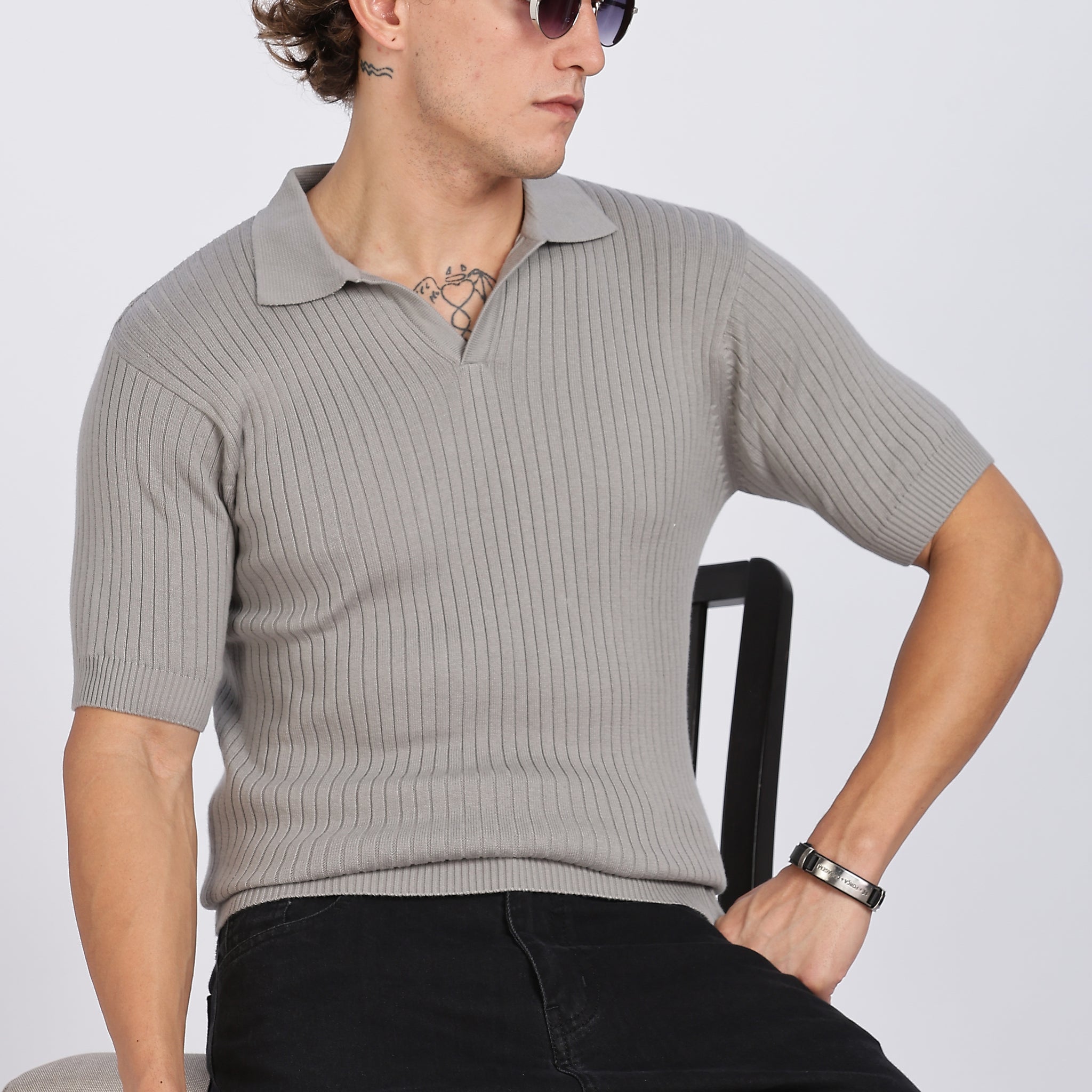 Grey Heritage Ribbed knit Polo (Article B0263)