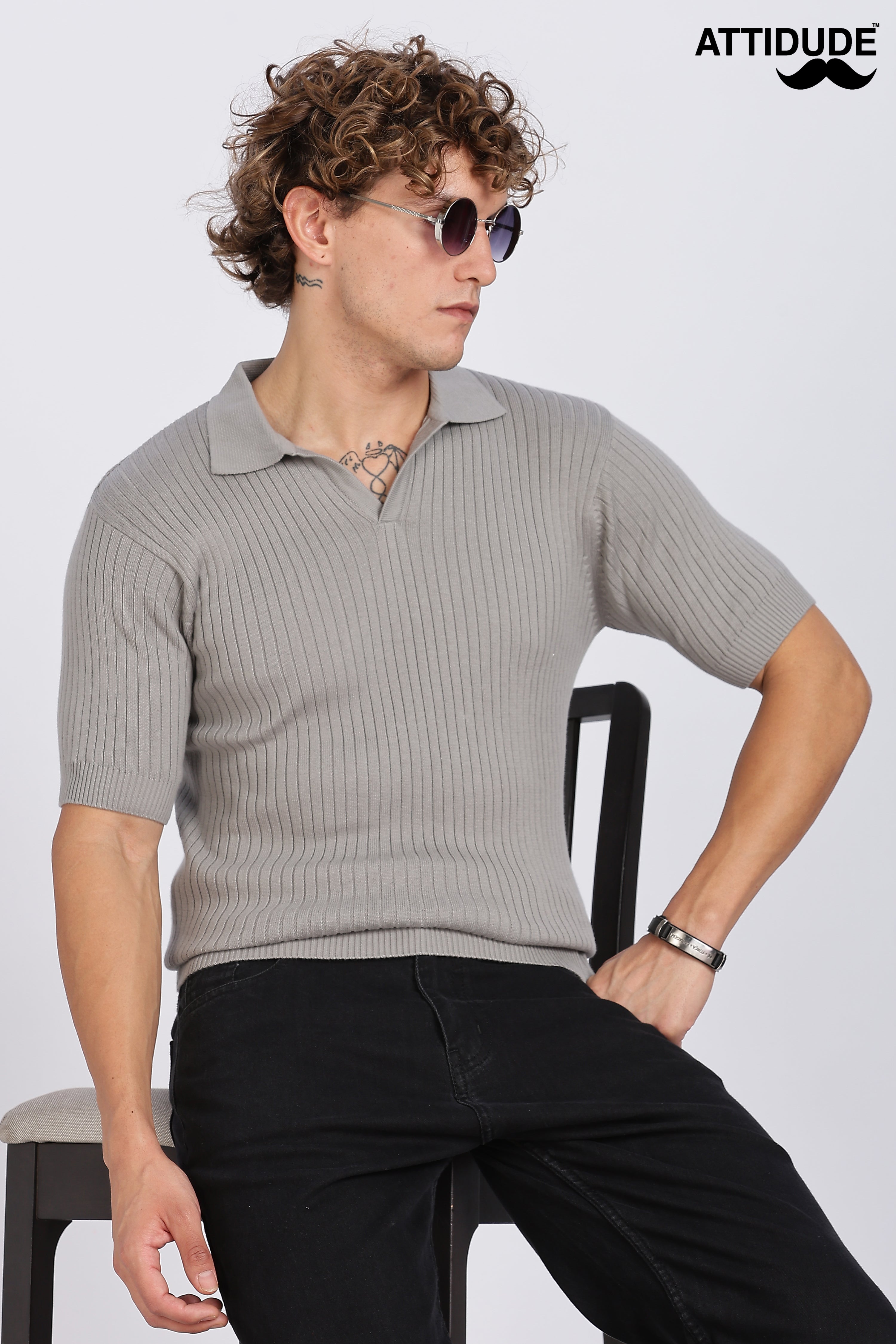 Grey Heritage Ribbed Knitted Polo
