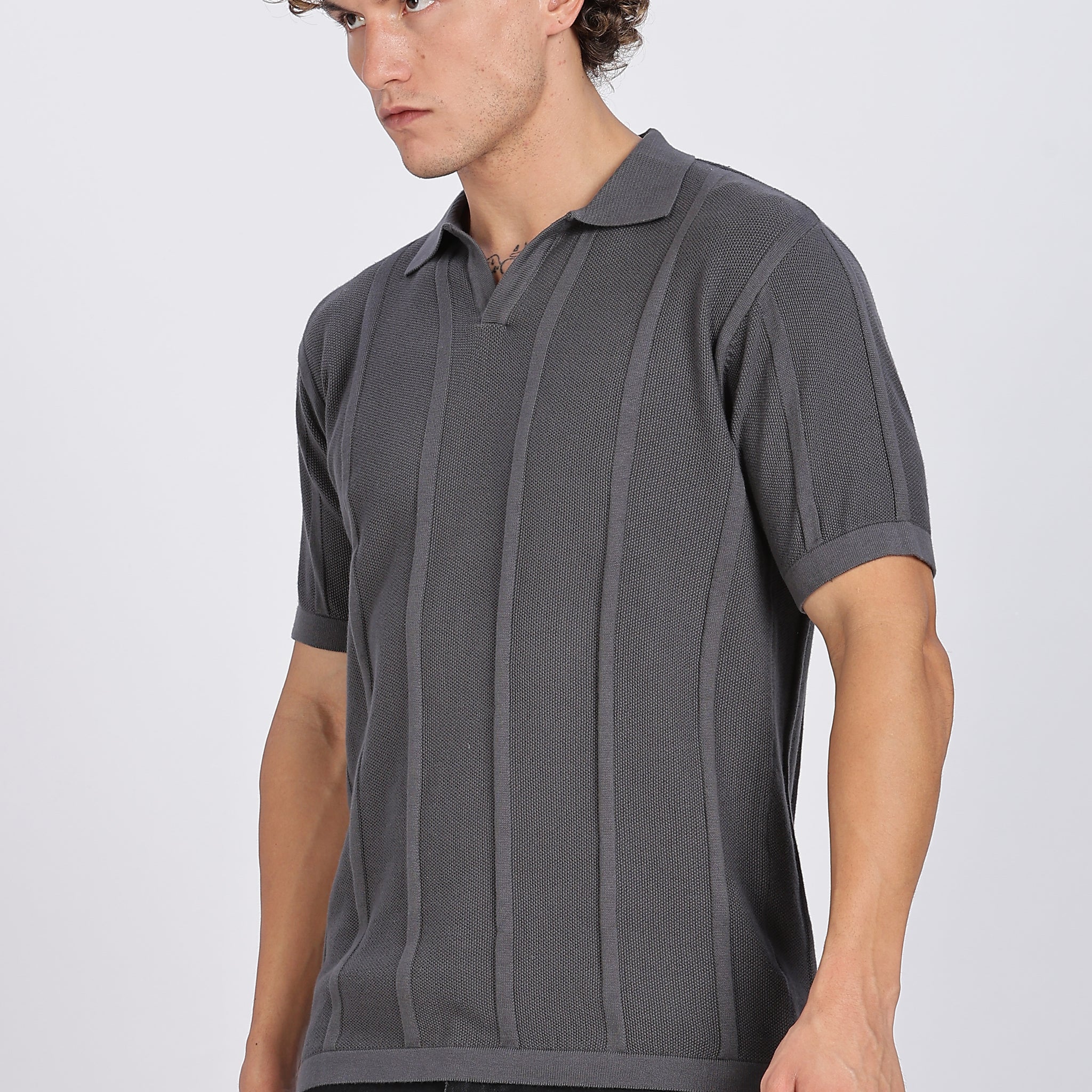 Dark Grey Urban Ribbed knit Polo (Article B0262)