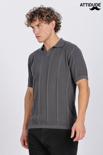Dark Grey Urban Ribbed knit Polo (Article B0262)