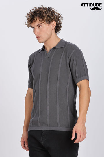 Charcoal Grey Urban Ribbed Knitted Polo