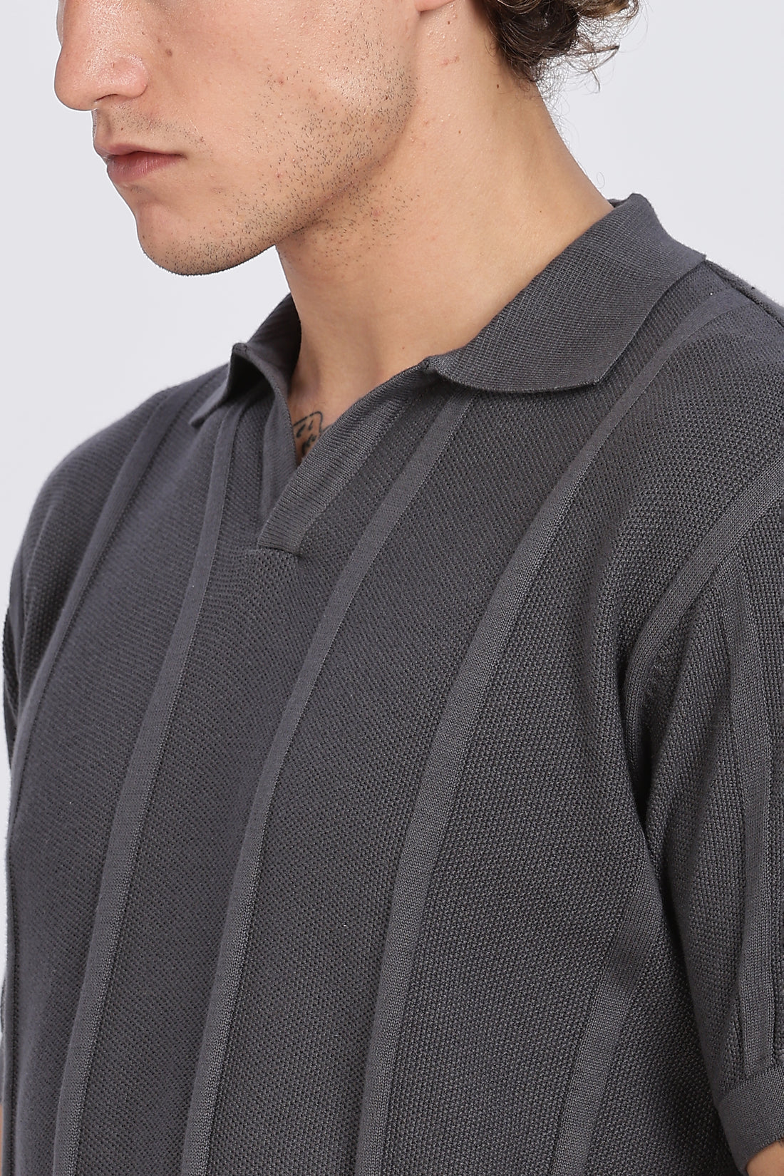 Dark Grey Urban Ribbed knit Polo (Article B0262)