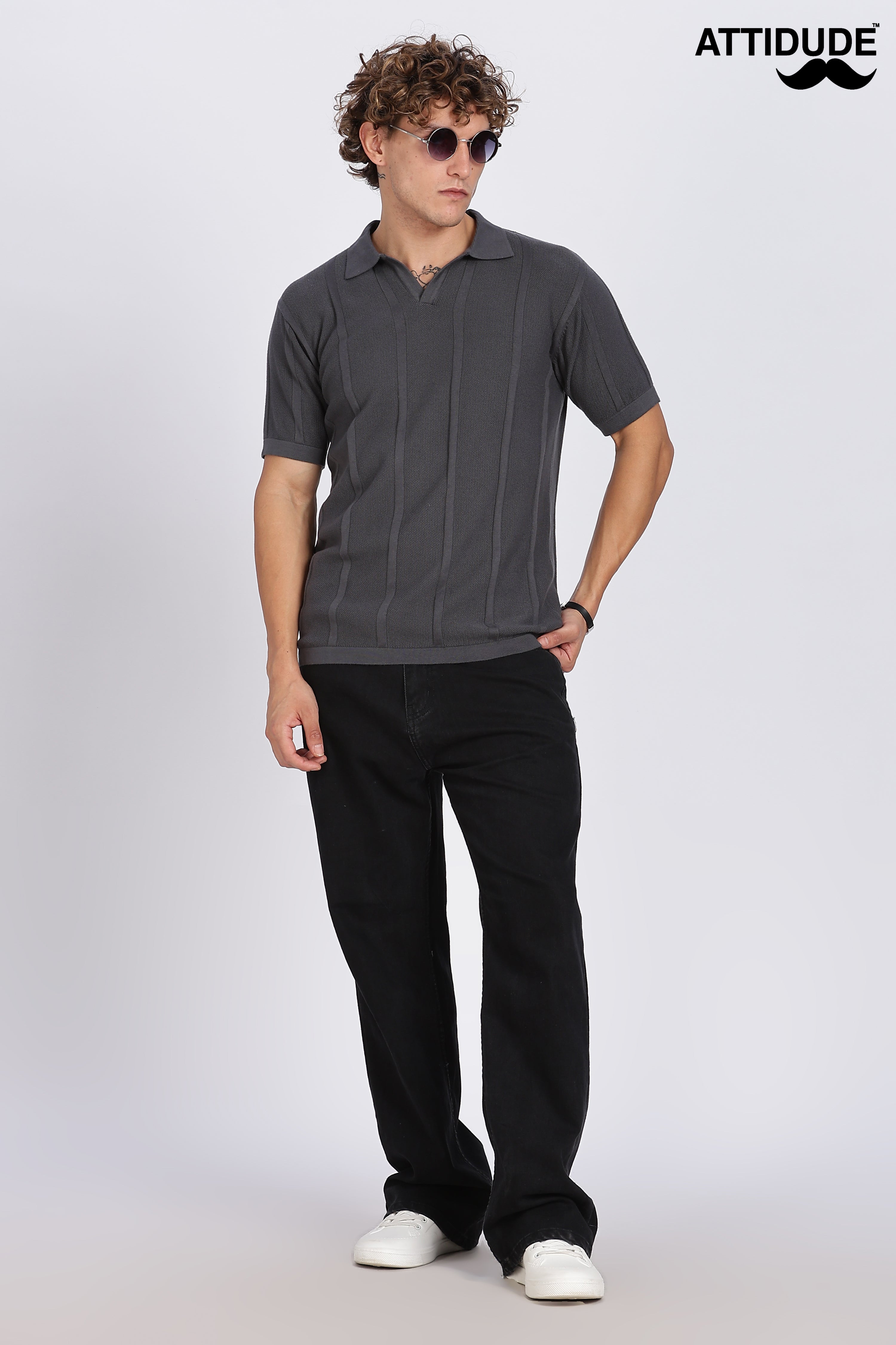 Charcoal Grey Urban Ribbed Knitted Polo