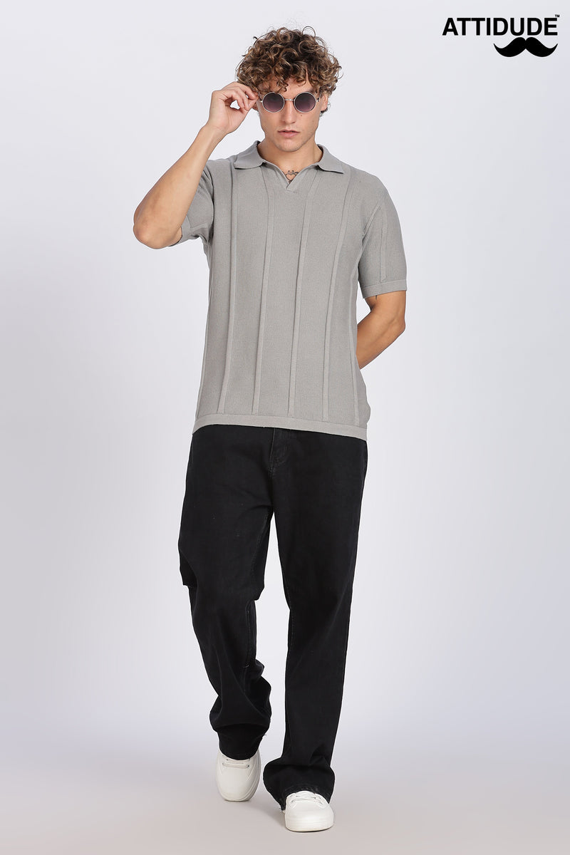 Dark Grey Urban Ribbed Knitted Polo
