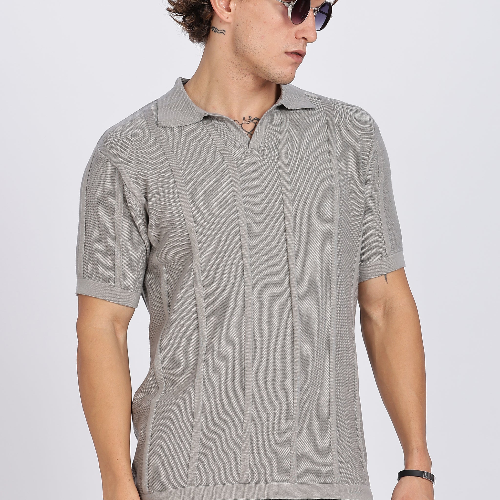 Grey Urban Ribbed knit Polo (Article B0262)