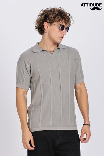 Grey Urban Ribbed knit Polo (Article B0262)