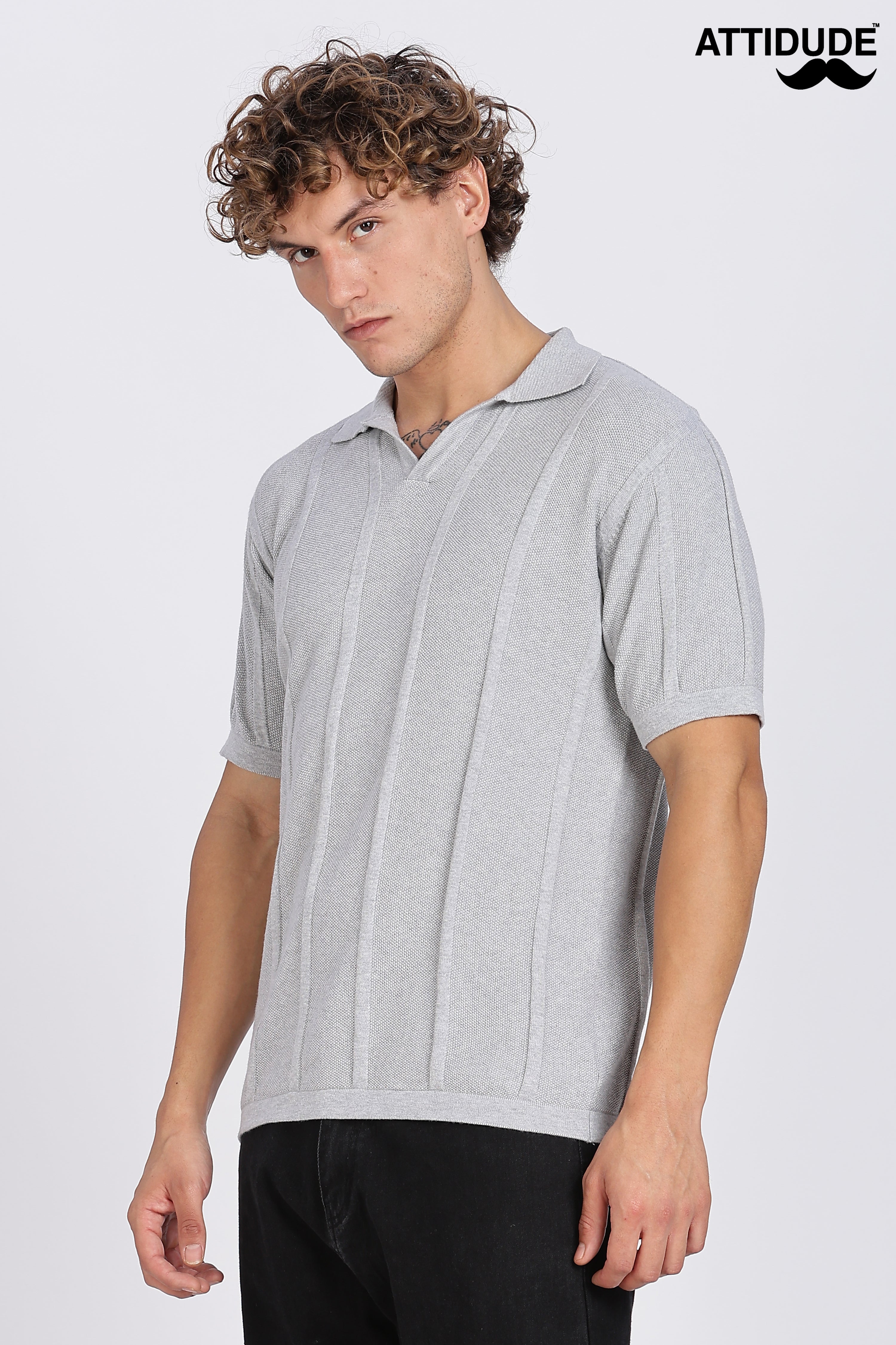 Light Grey Urban Ribbed Knitted Polo