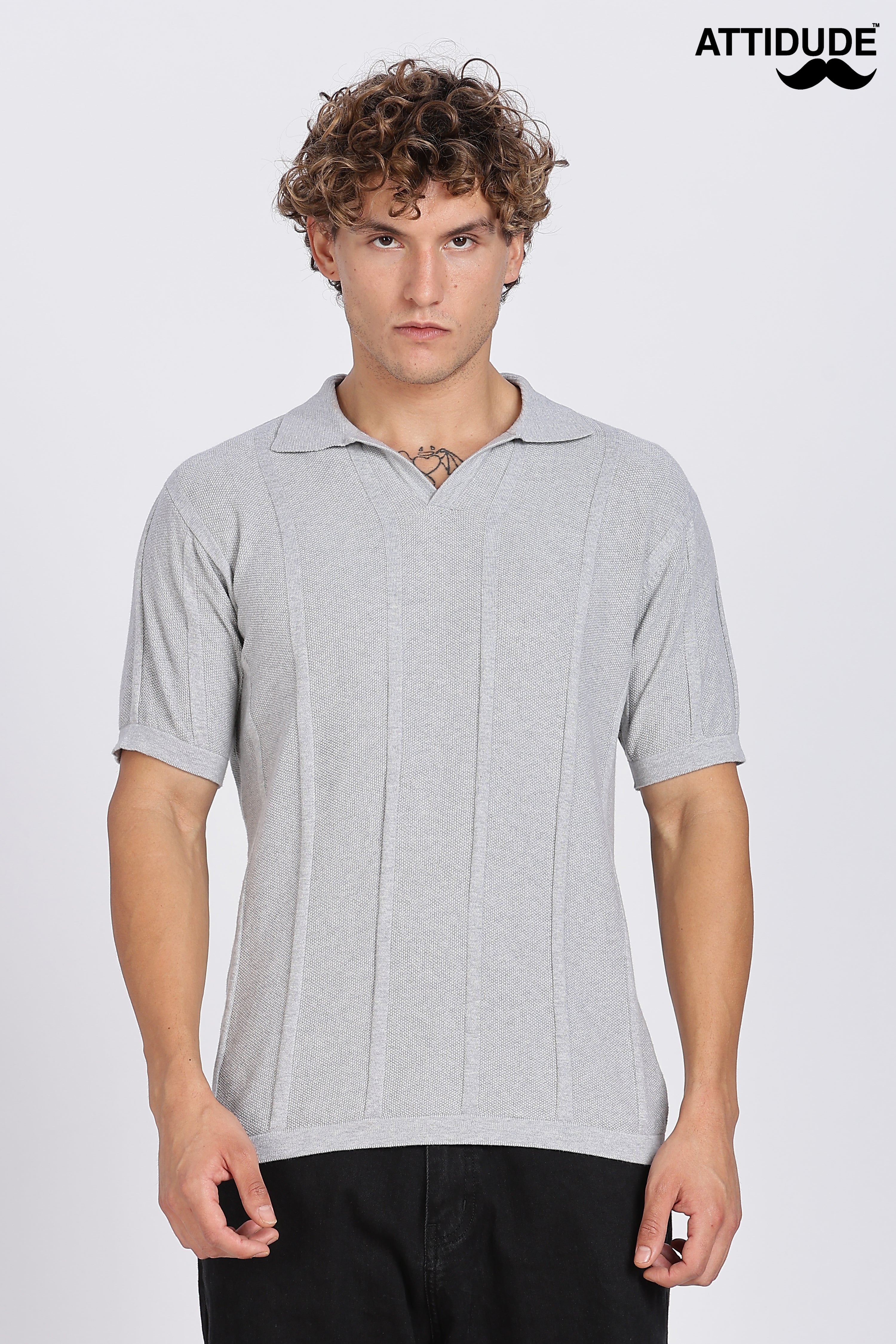Light Grey Urban Ribbed Knitted Polo