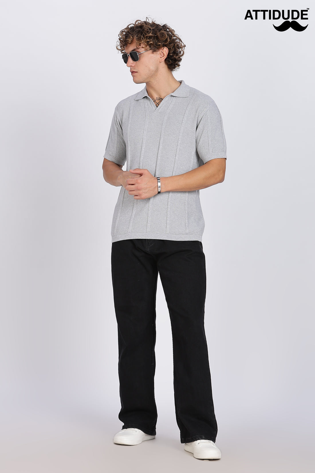 Light Grey Urban Ribbed knit Polo (Article B0262)