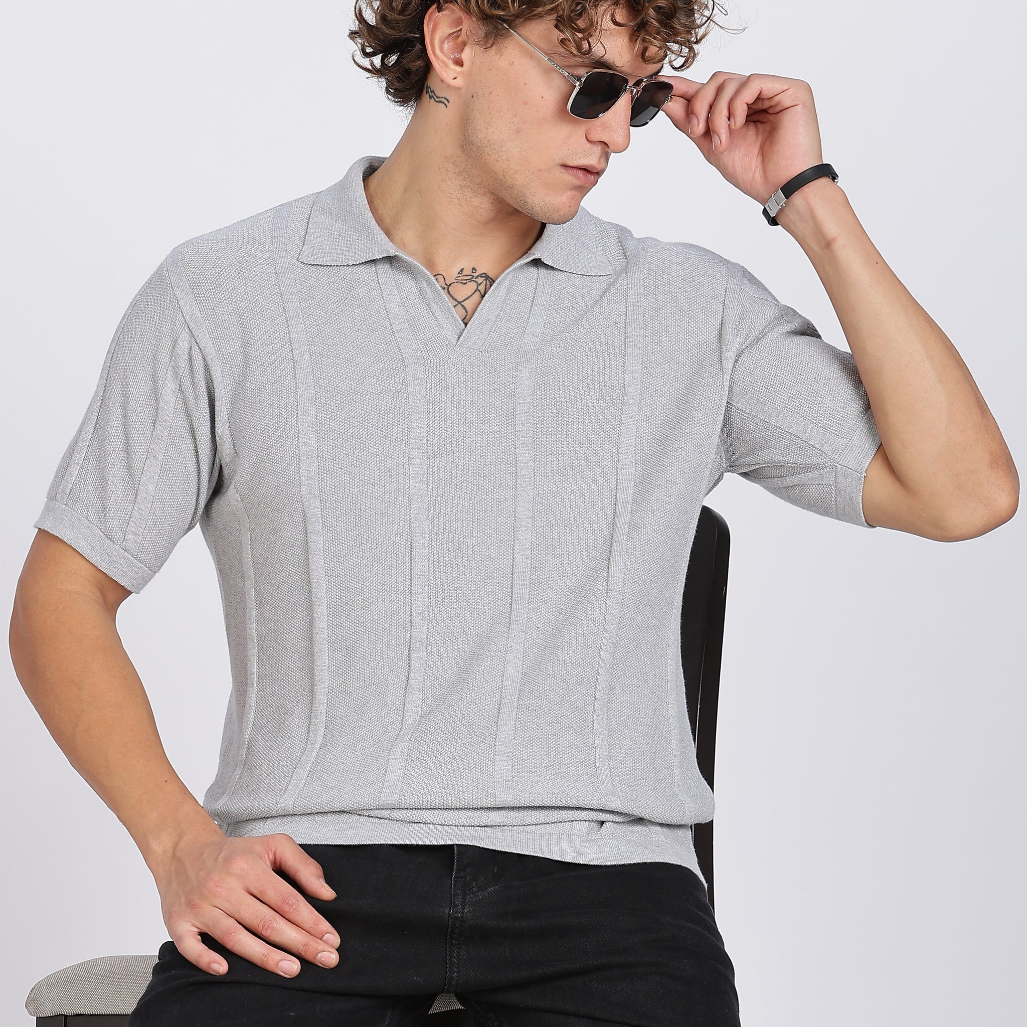 Light Grey Urban Ribbed knit Polo (Article B0262)