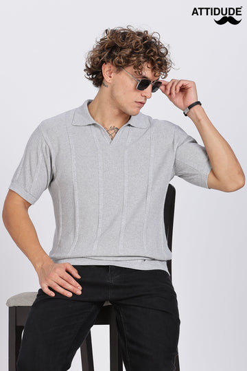 Light Grey Urban Ribbed Knitted Polo