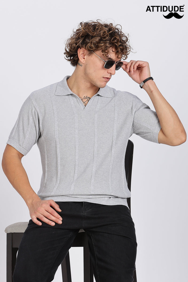 Light Grey Urban Ribbed Knitted Polo