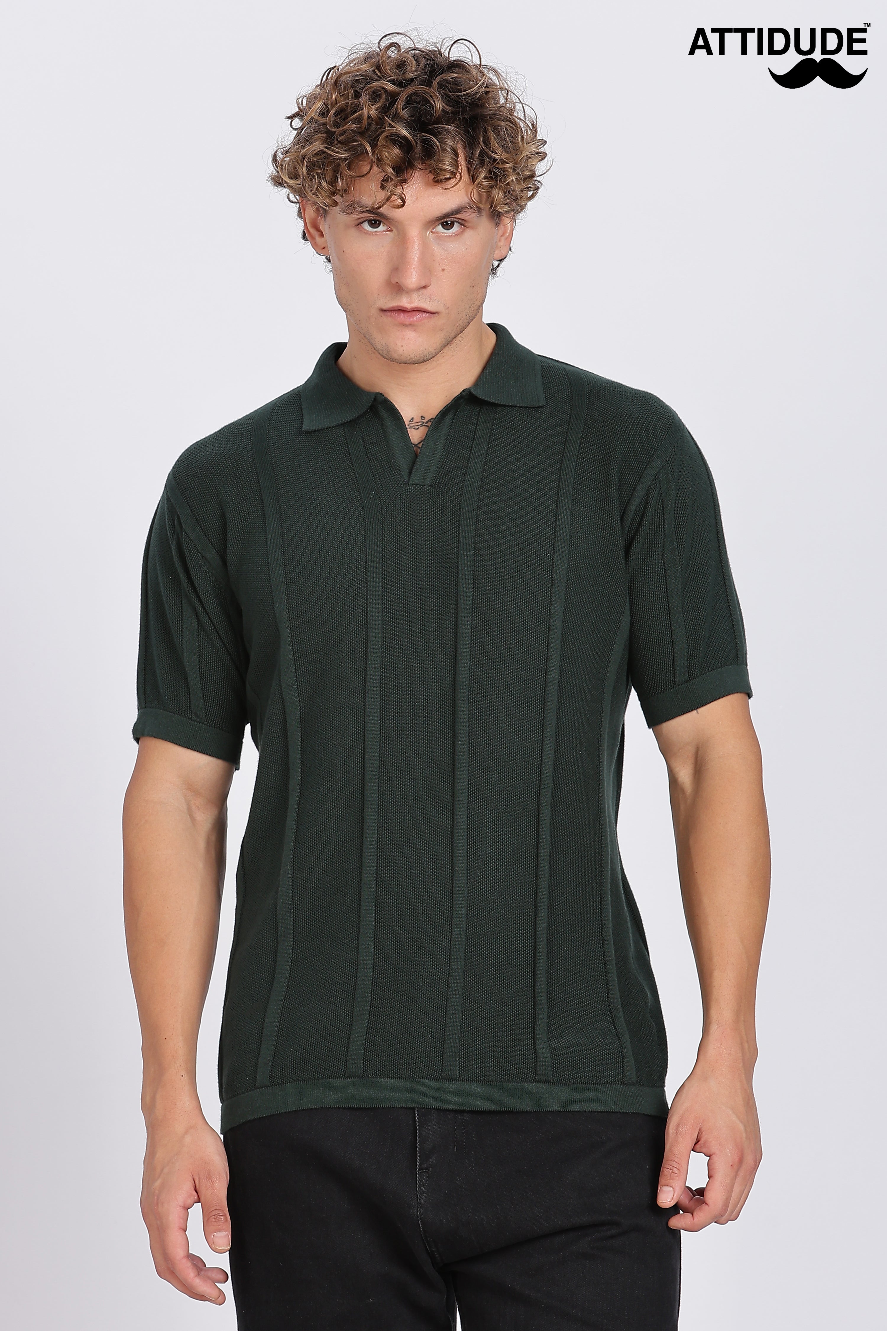Dark Green Urban Ribbed Knitted Polo