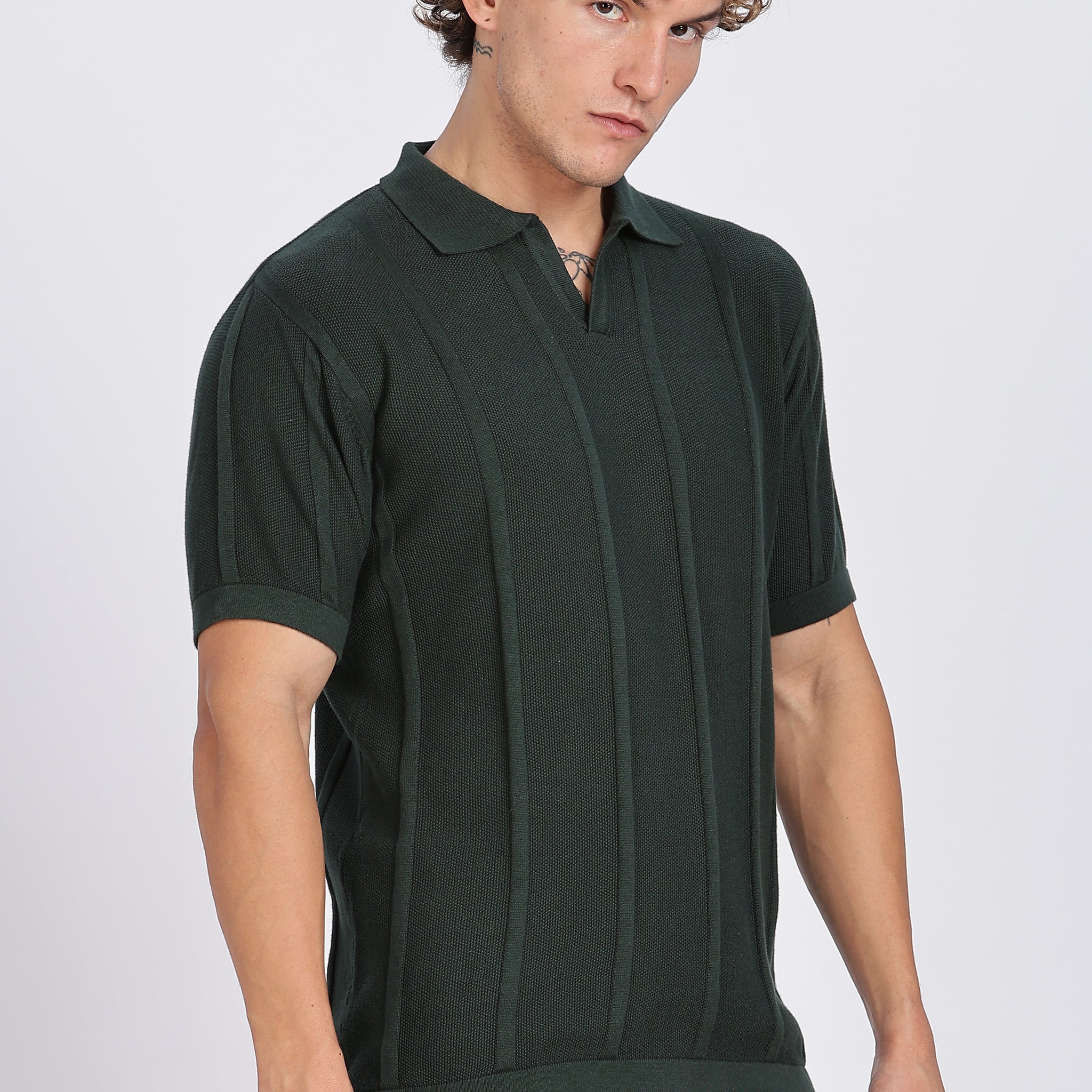 Dark Green Urban Ribbed knit Polo (Article B0262)