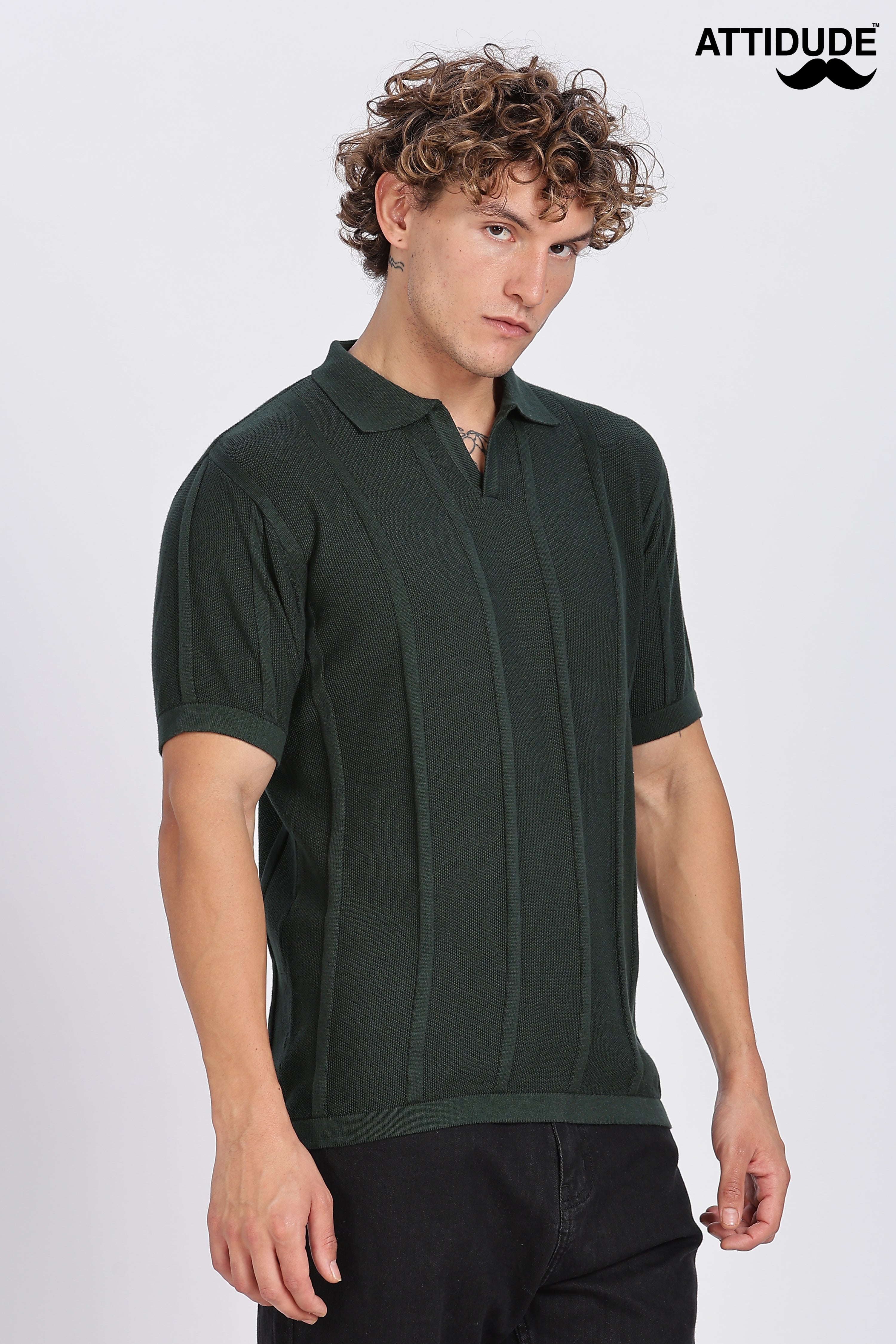 Dark Green Urban Ribbed Knitted Polo