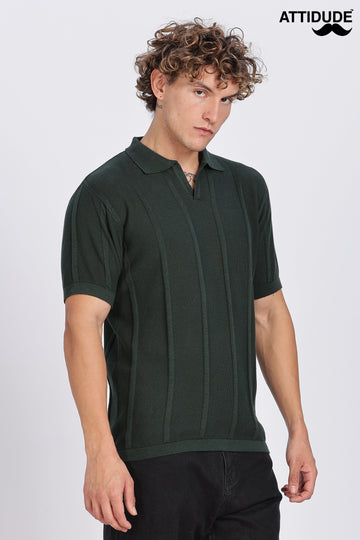 Dark Green Urban Ribbed Knitted Polo