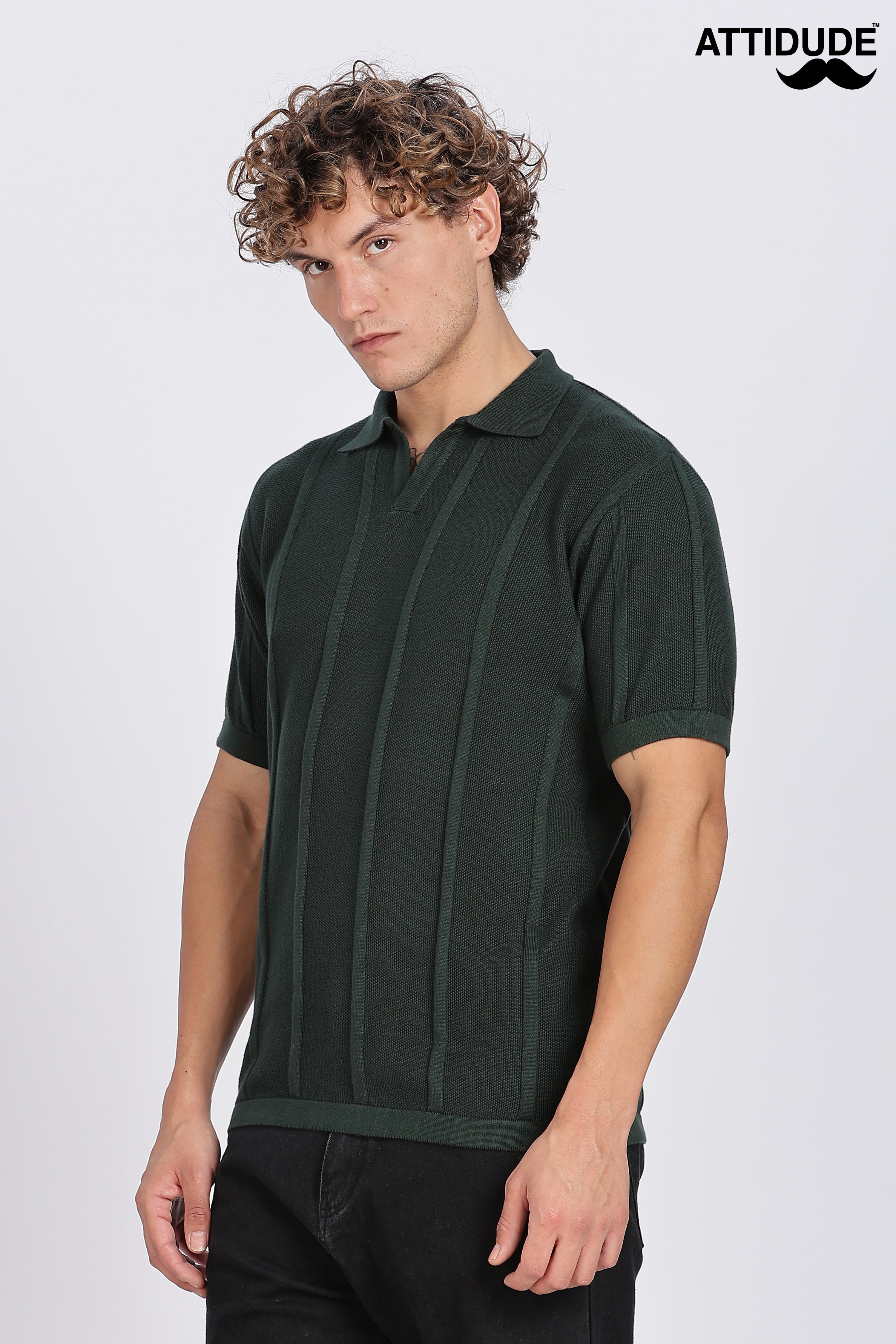 Dark Green Urban Ribbed Knitted Polo