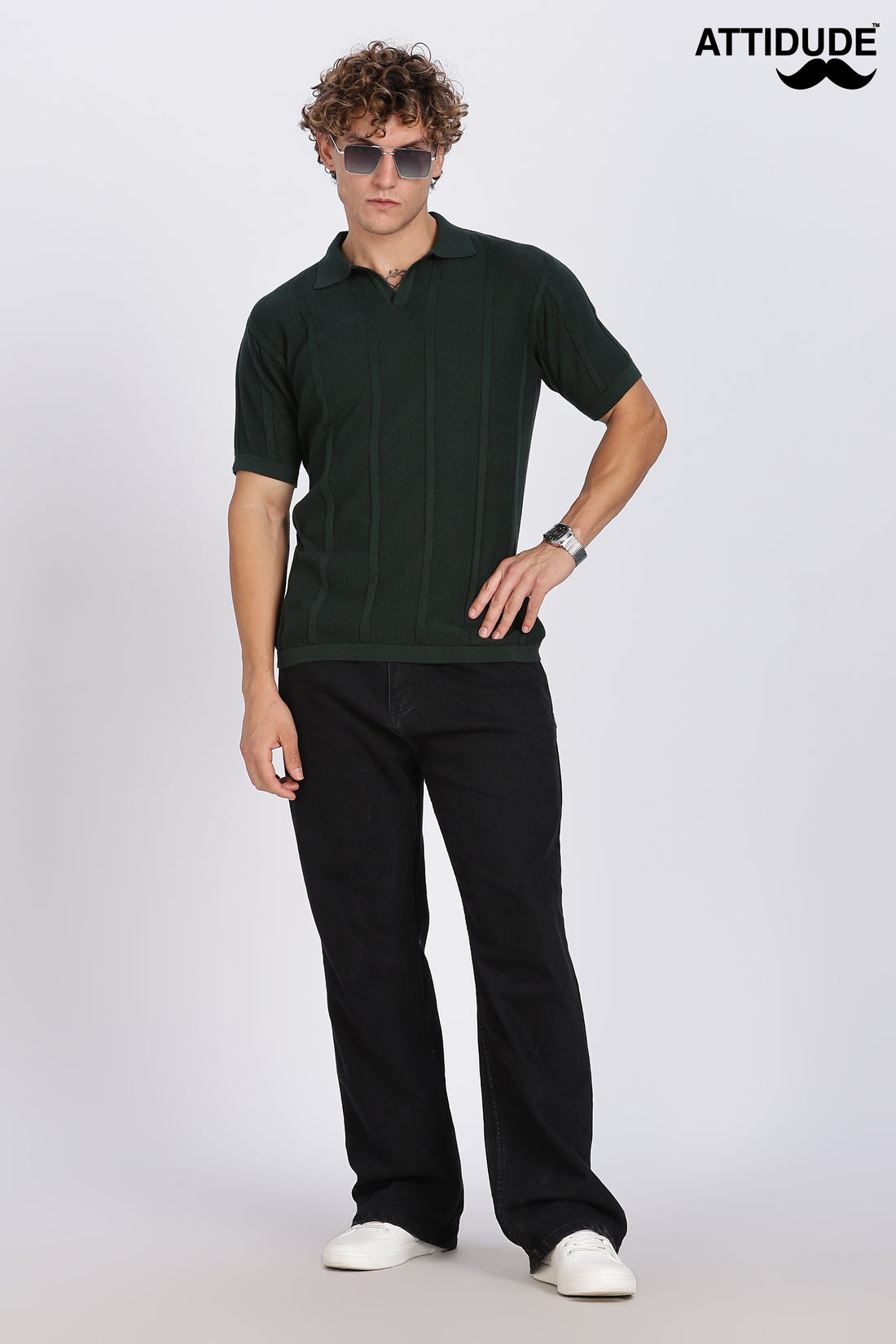 Dark Green Urban Ribbed knit Polo (Article B0262)