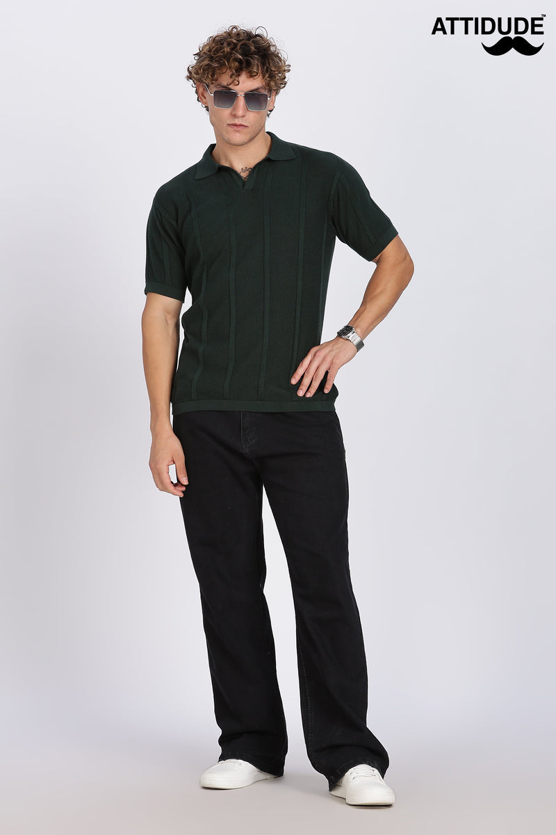 Dark Green Urban Ribbed Knitted Polo