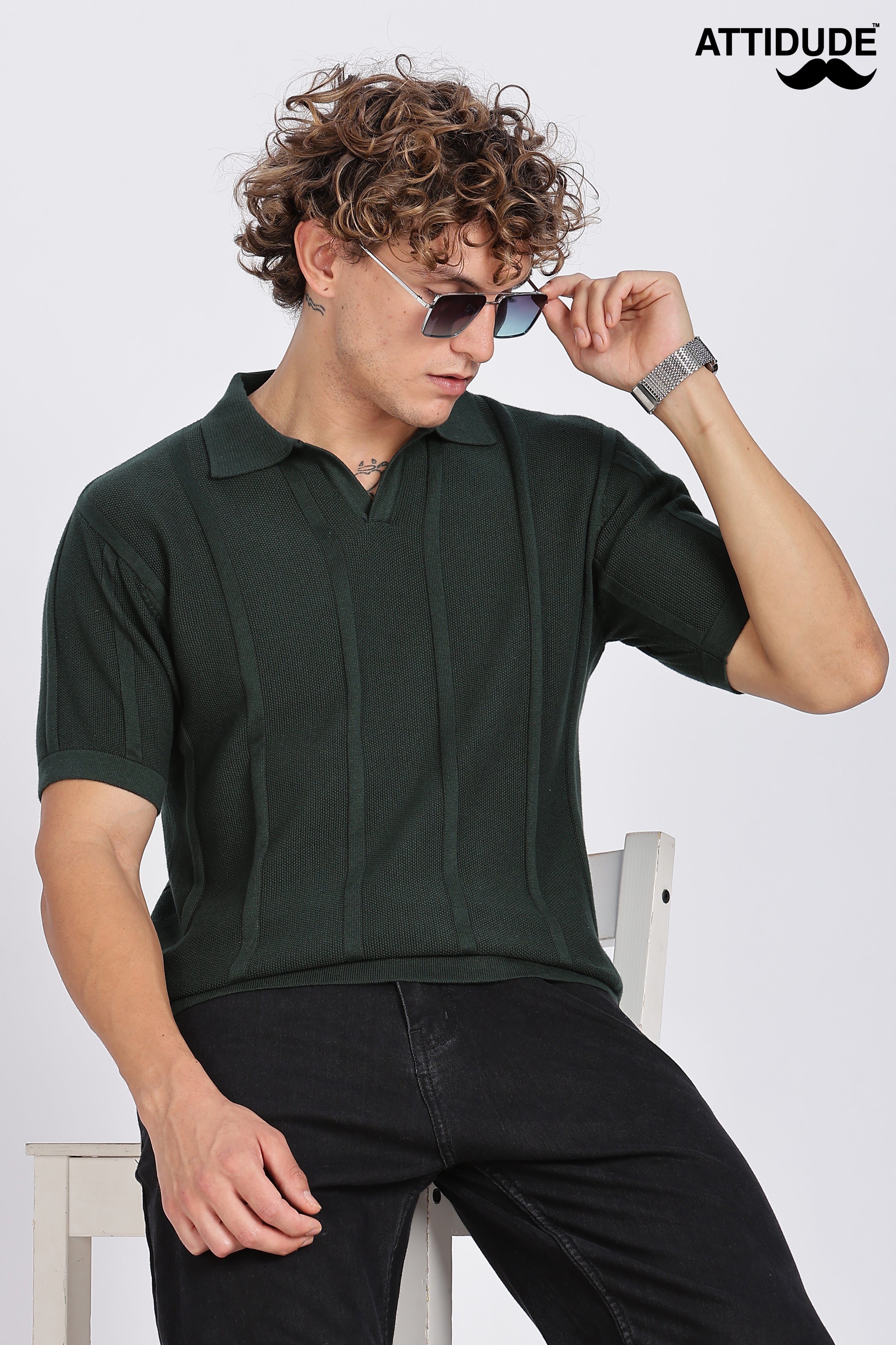 Dark Green Urban Ribbed Knitted Polo