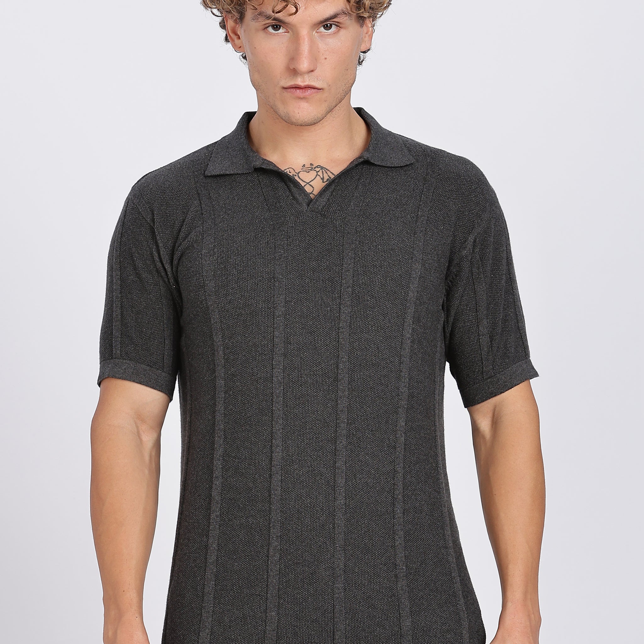 Charcoal Black Urban Ribbed knit Polo (Article B0262)