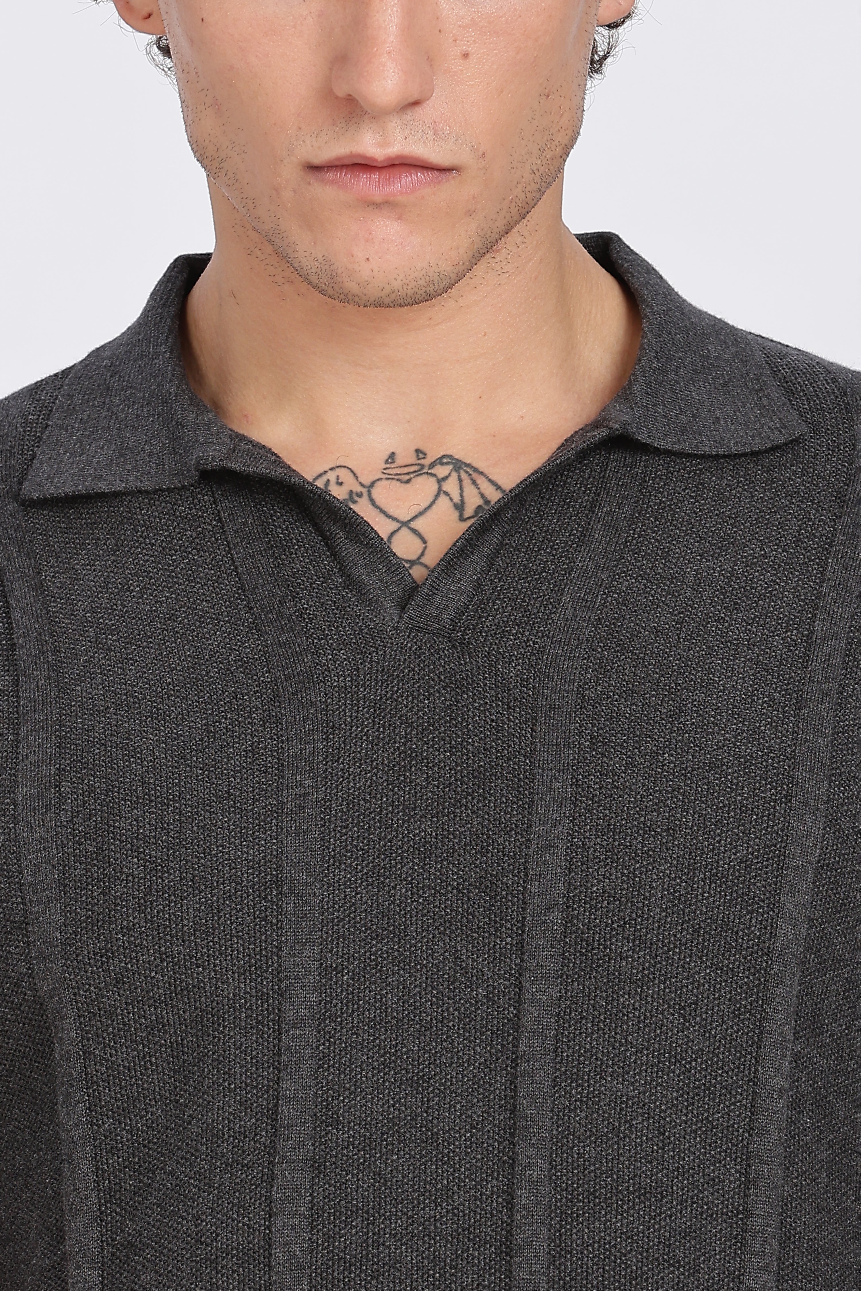 Charcoal Black Urban Ribbed Knitted Polo